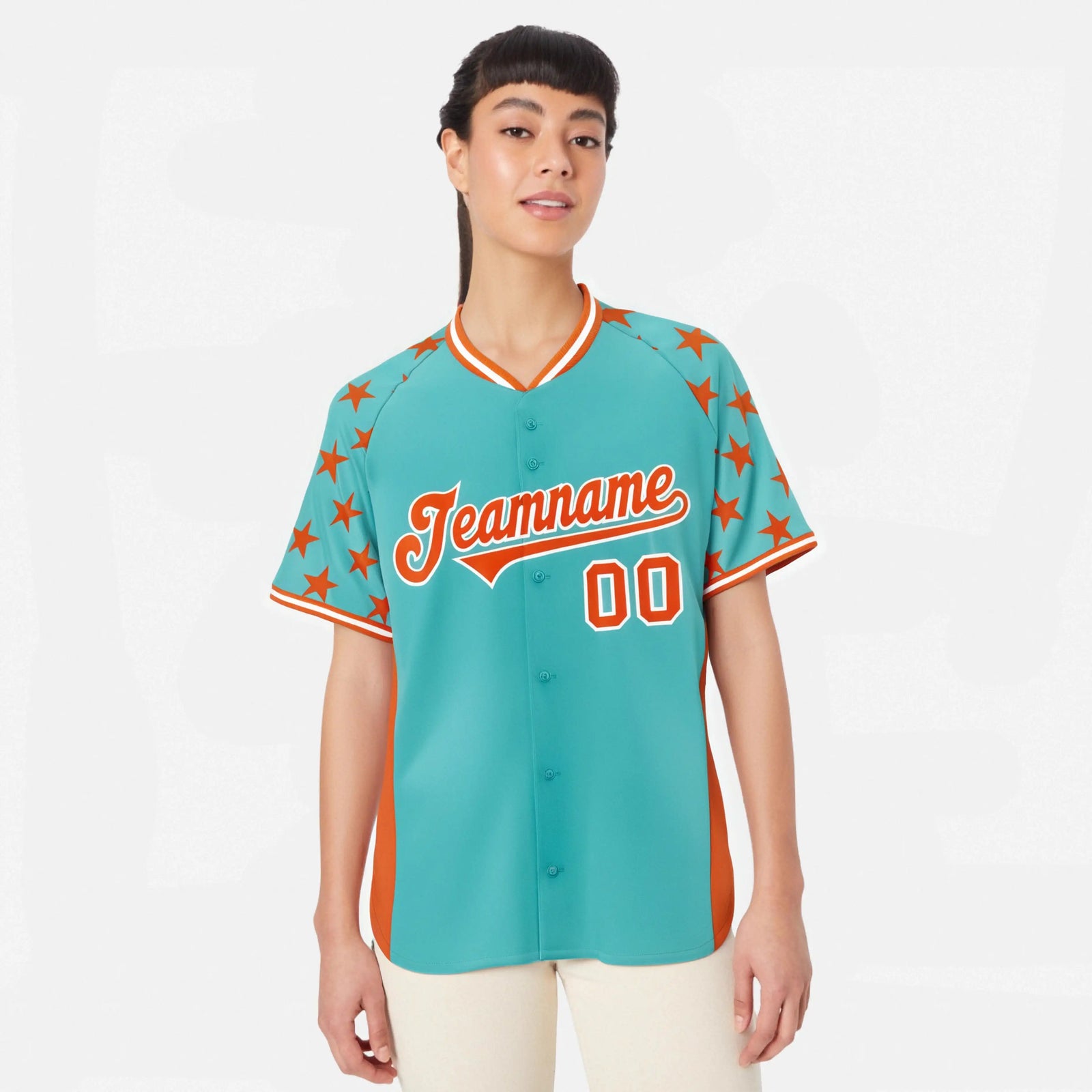 Custom Aqua Orange Gradient Side Personalized Star Pattern Authentic Baseball Jersey