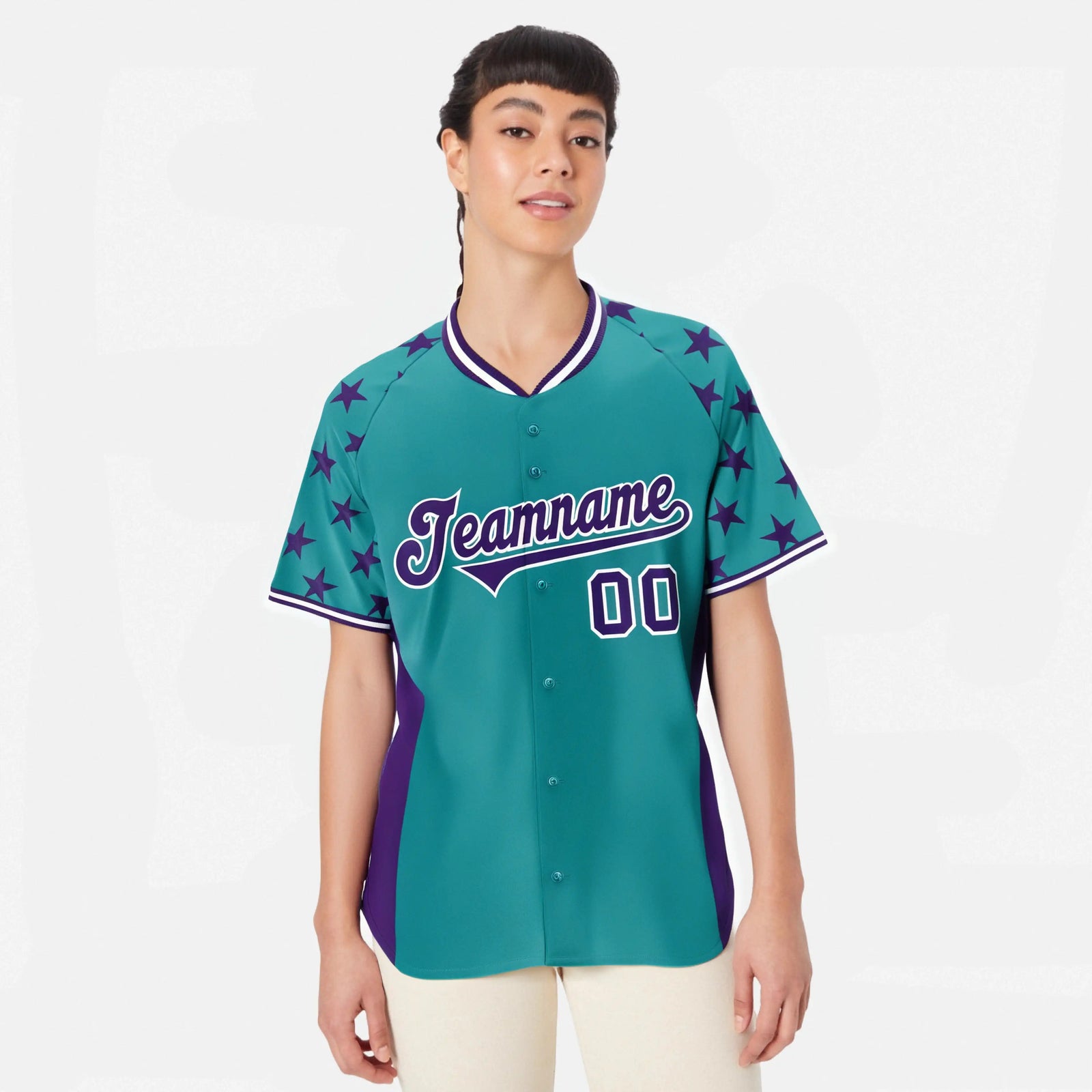Custom Aqua Purple Gradient Side Personalized Star Pattern Authentic Baseball Jersey