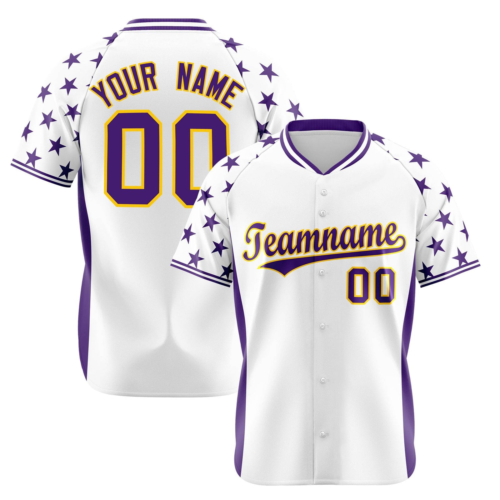 Custom White Purple Gradient Side Personalized Star Pattern Authentic Baseball Jersey