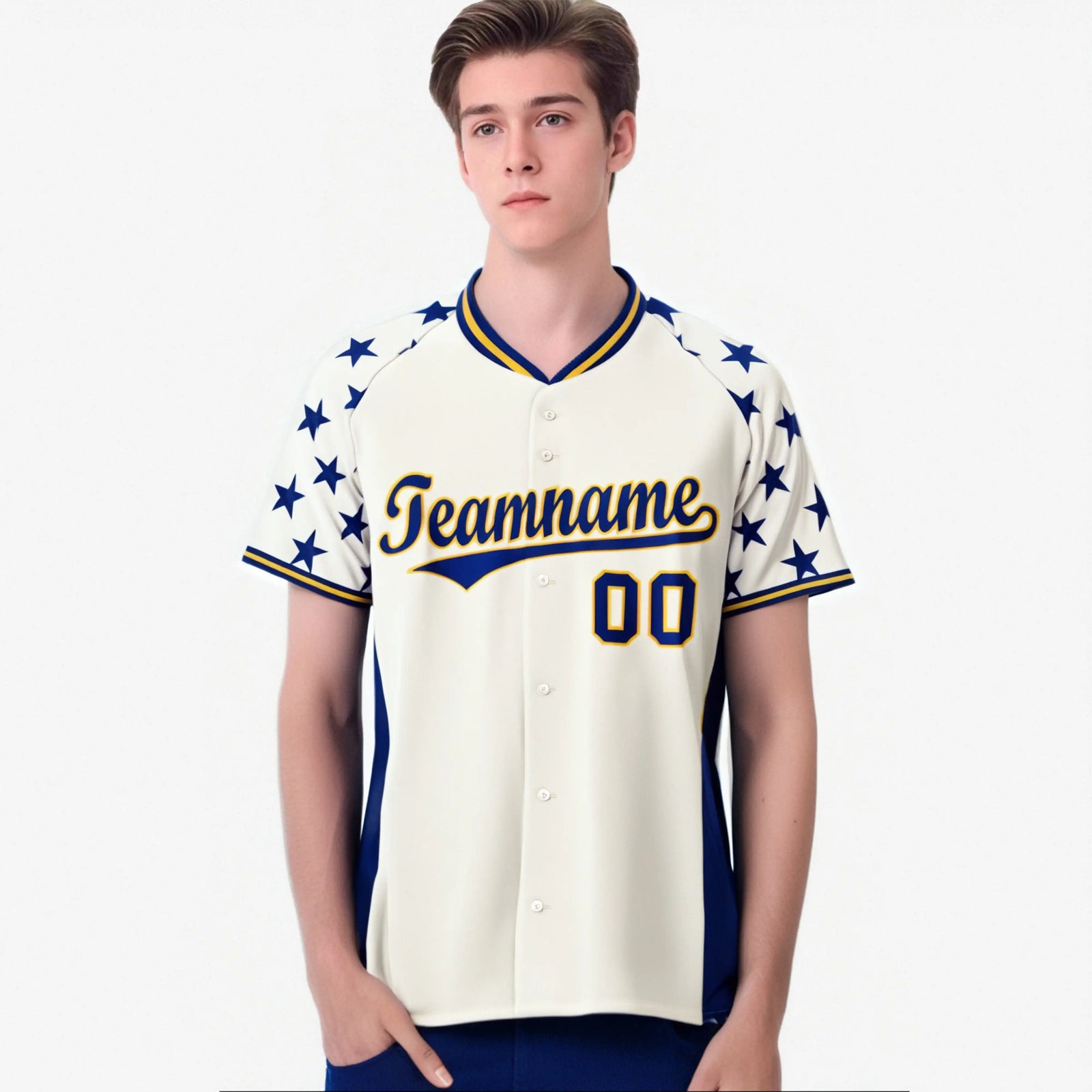 Custom Gream Royal Blue Gradient Side Personalized Star Pattern Authentic Baseball Jersey