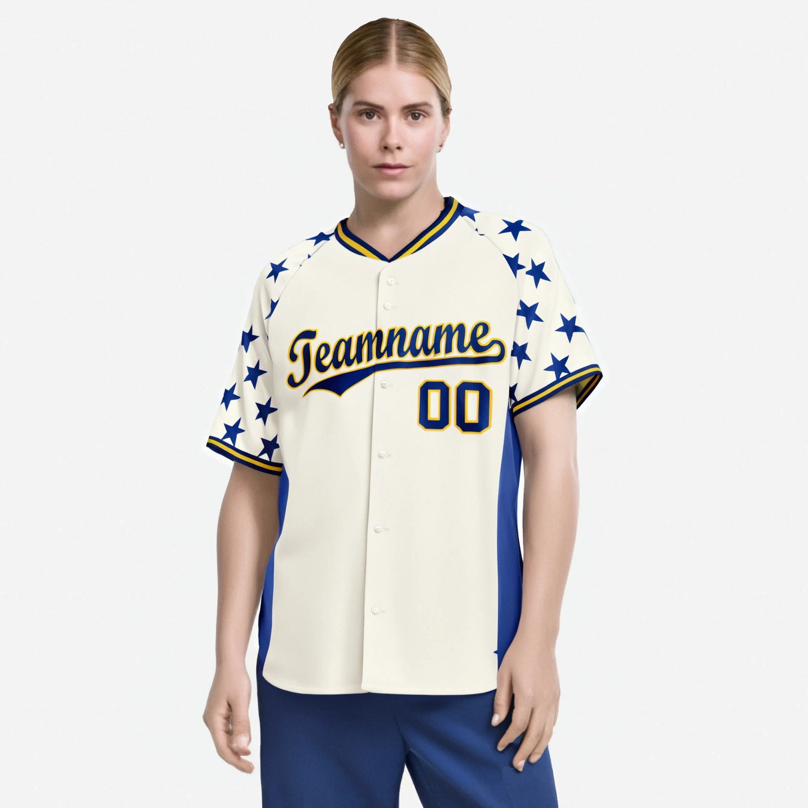 Custom Gream Royal Blue Gradient Side Personalized Star Pattern Authentic Baseball Jersey