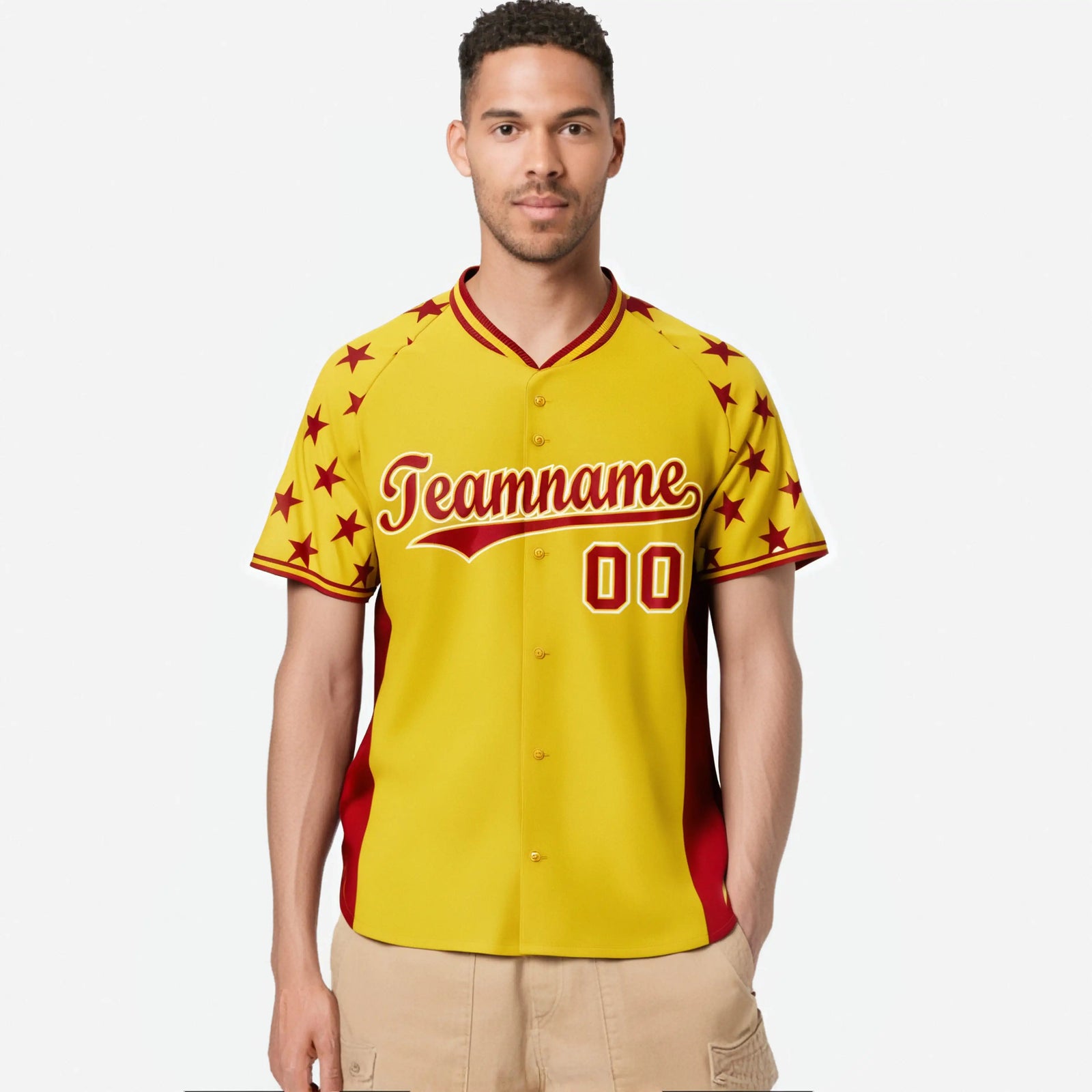 Custom Gold Red Gradient Side Personalized Star Pattern Authentic Baseball Jersey