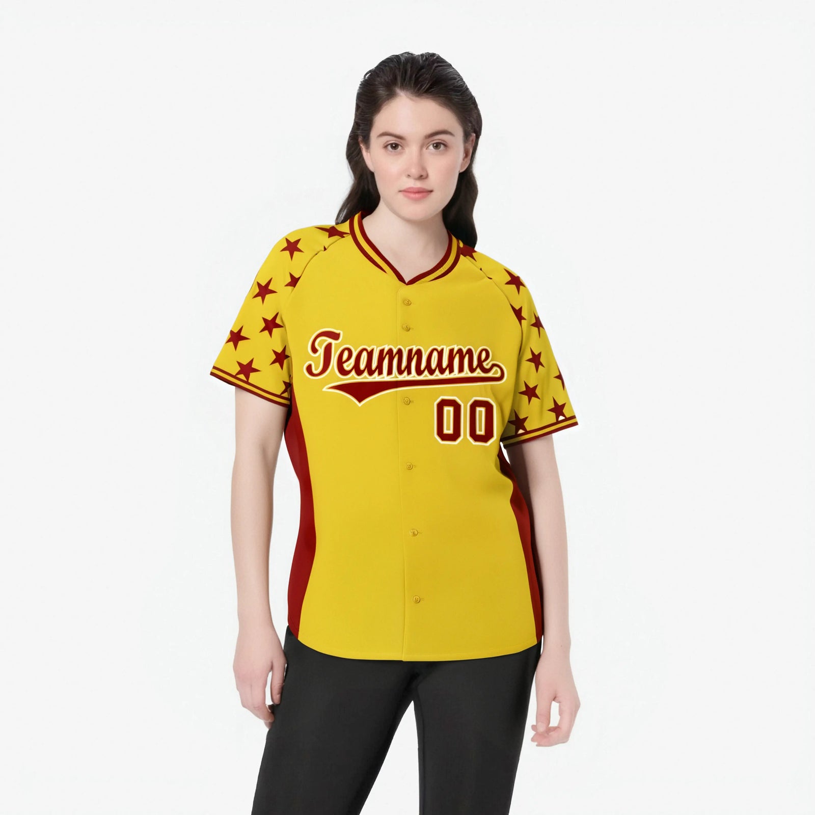 Custom Gold Red Gradient Side Personalized Star Pattern Authentic Baseball Jersey