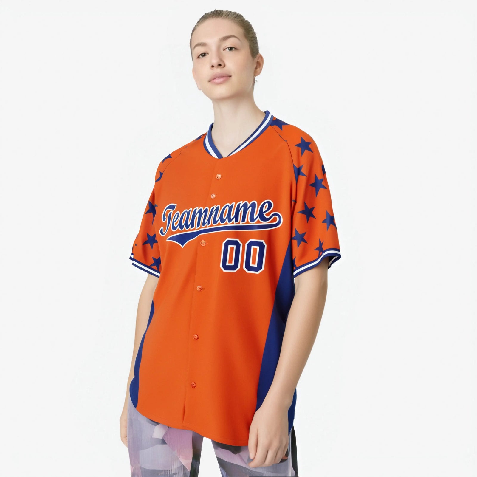 Custom Orange Royal Blue Gradient Side Personalized Star Pattern Authentic Baseball Jersey