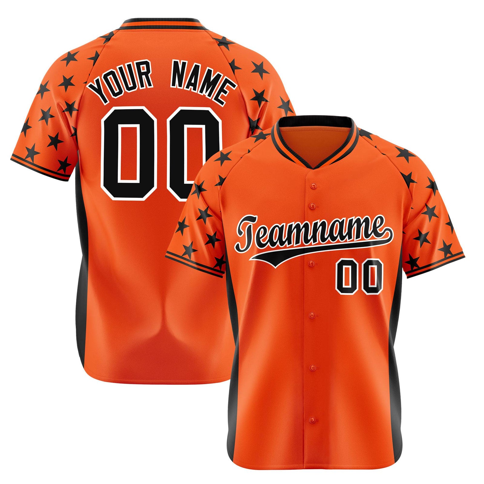 Custom Orange Black Gradient Side Personalized Star Pattern Authentic Baseball Jersey
