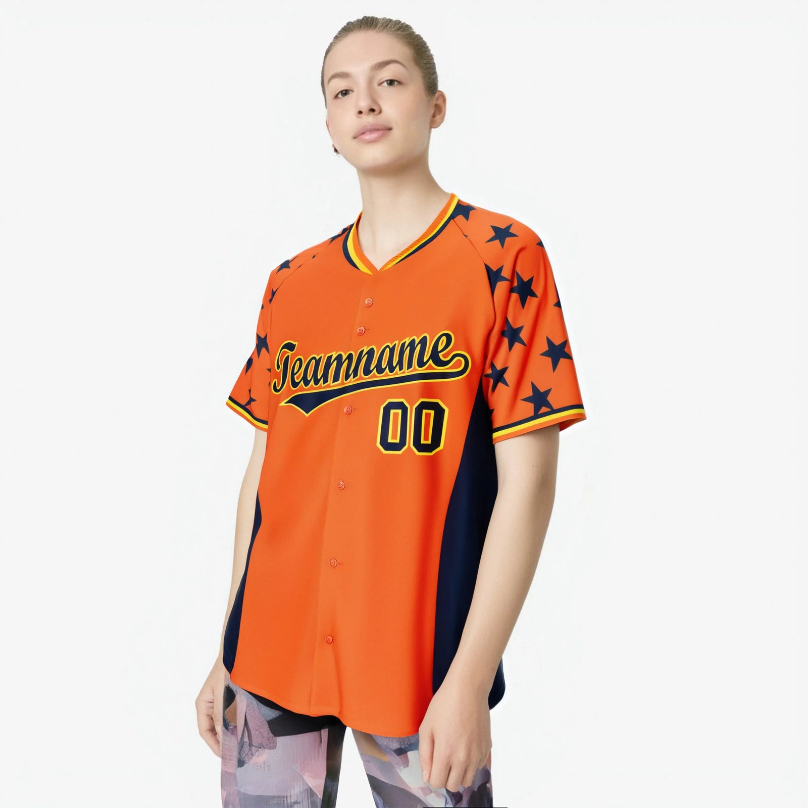 Custom Orange Navy Gradient Side Personalized Star Pattern Authentic Baseball Jersey
