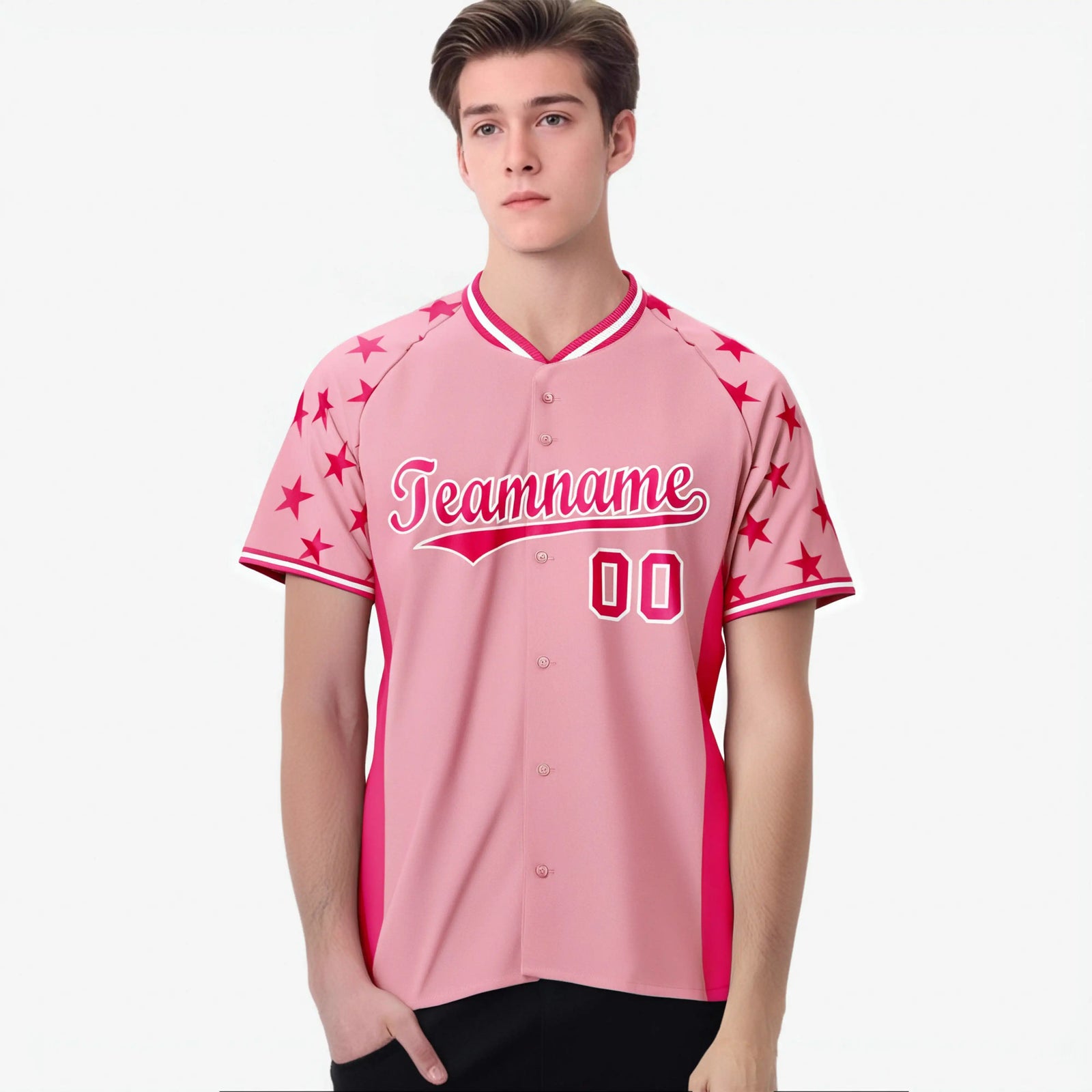 Custom Light Pink Pink Gradient Side Personalized Star Pattern Authentic Baseball Jersey