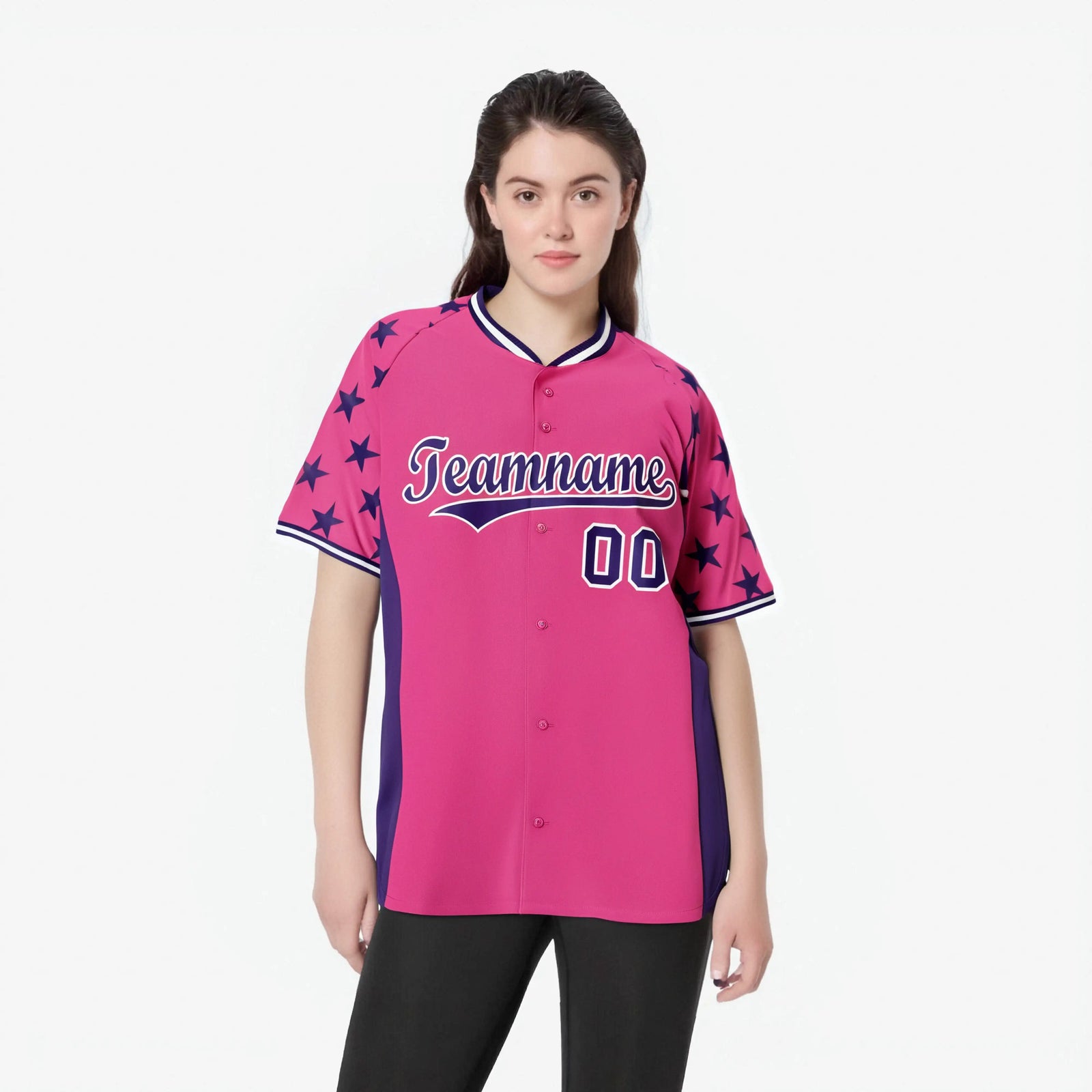 Custom Pink Purple Gradient Side Personalized Star Pattern Authentic Baseball Jersey