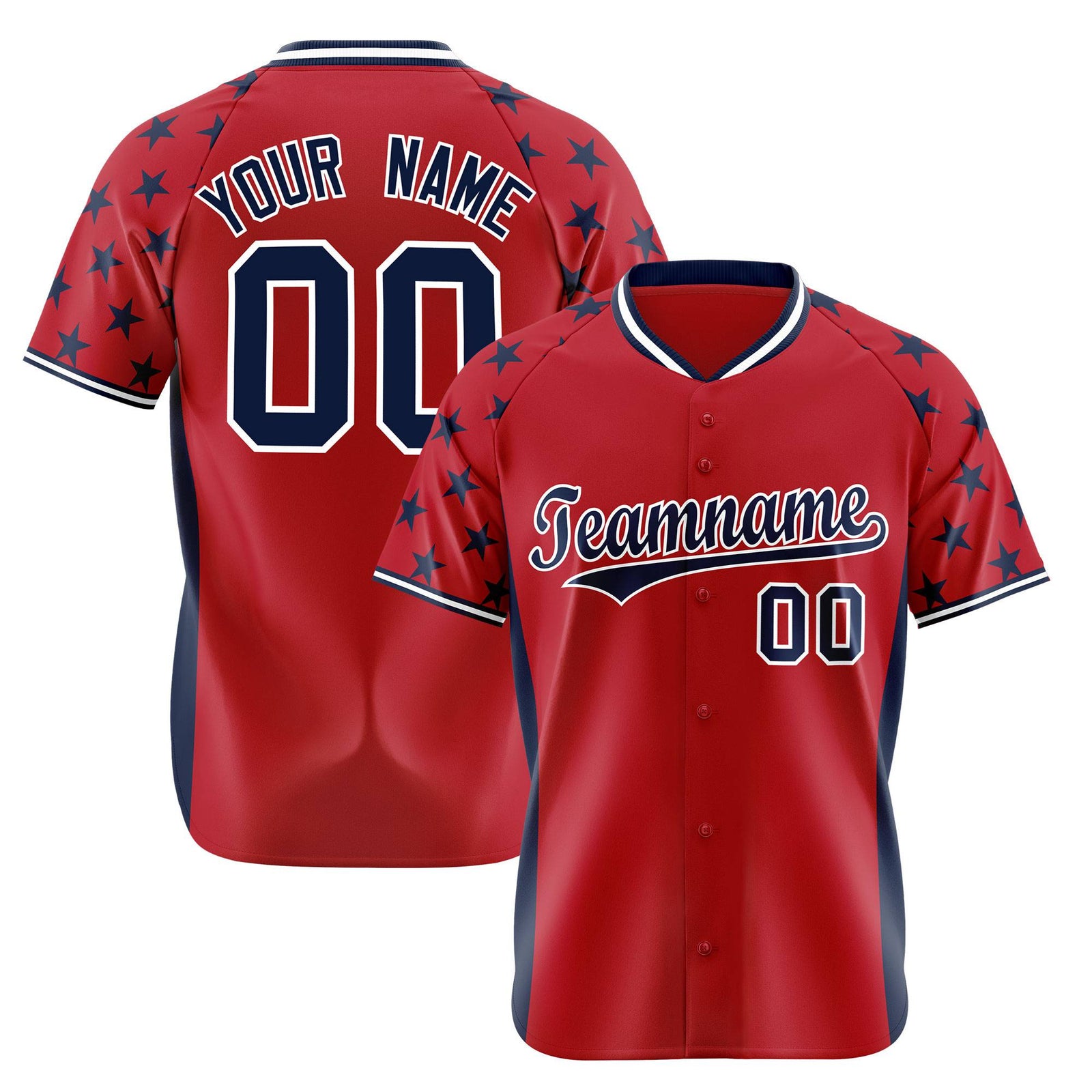 Custom Red Navy Gradient Side Personalized Star Pattern Authentic Baseball Jersey