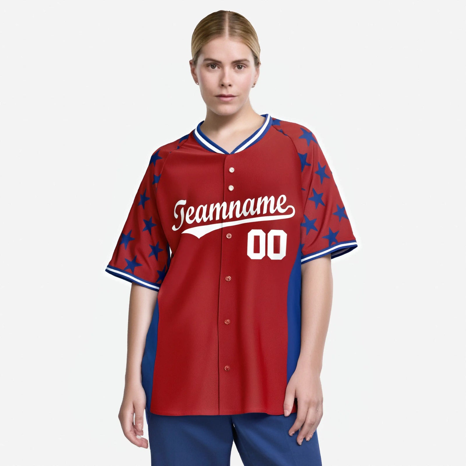 Custom Red Royal Blue Gradient Side Personalized Star Pattern Authentic Baseball Jersey