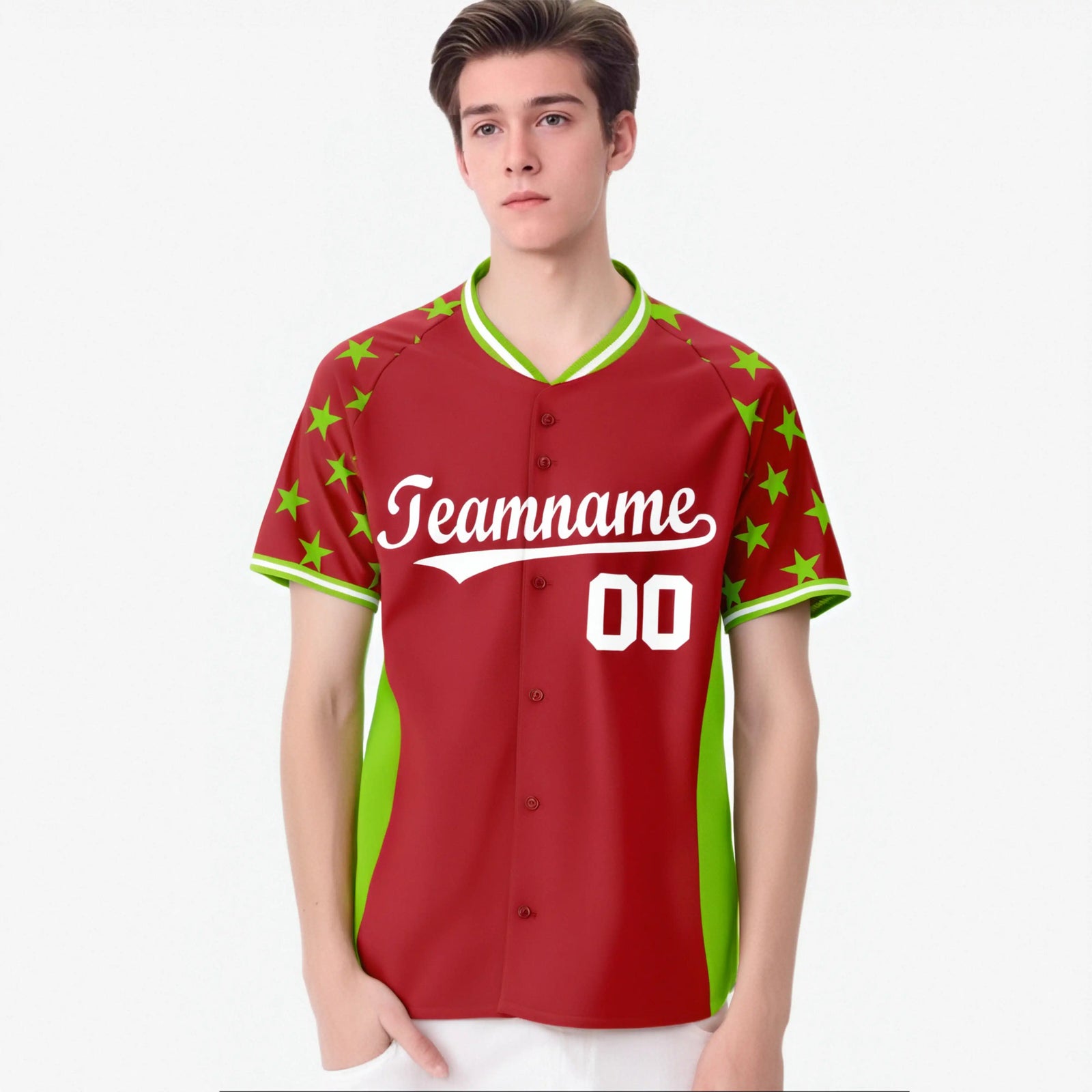 Custom Red Neon Green Gradient Side Personalized Star Pattern Authentic Baseball Jersey