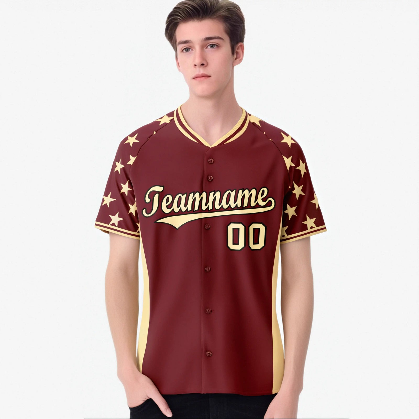 Custom Crimson Khaki Gradient Side Personalized Star Pattern Authentic Baseball Jersey