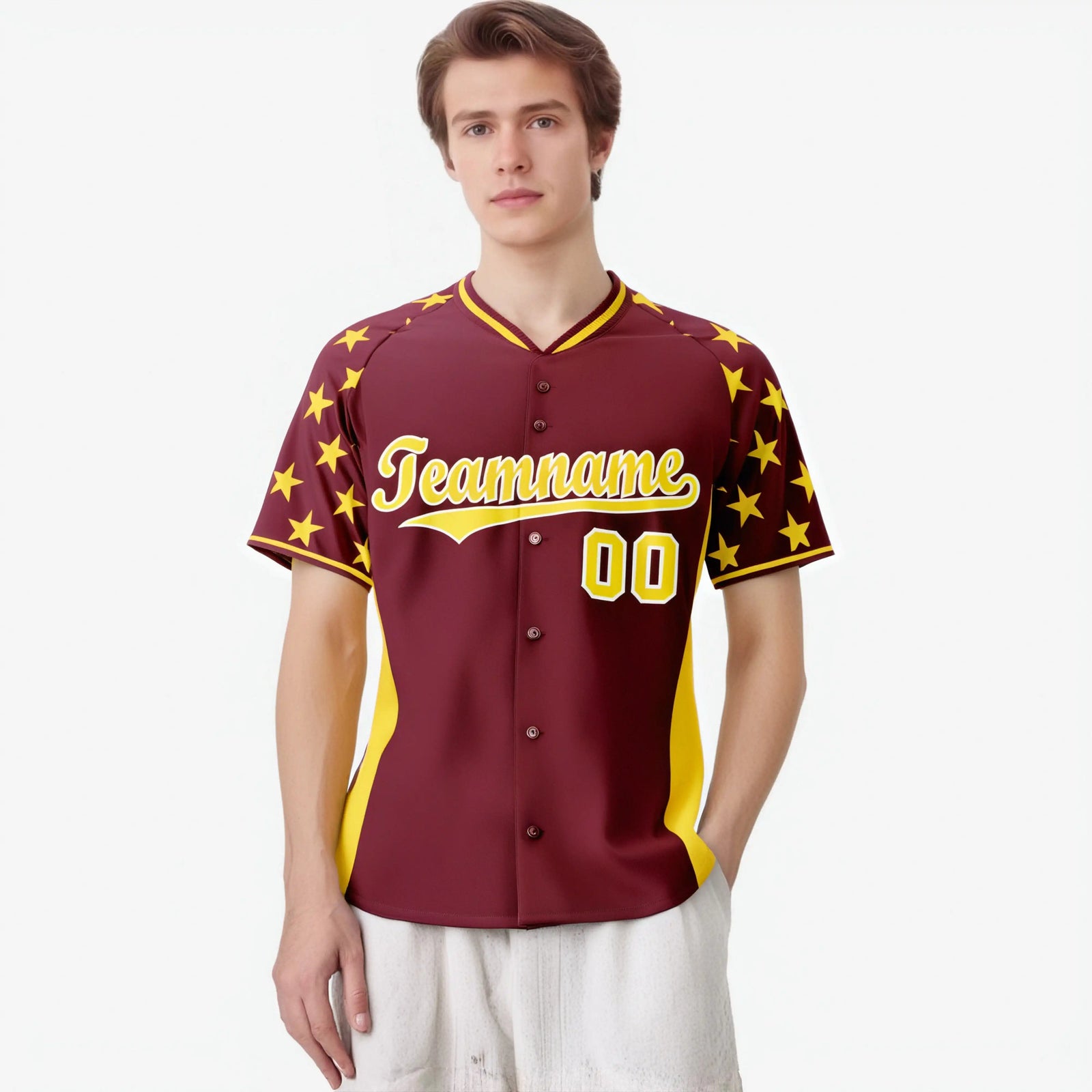 Custom Crimson Gold Gradient Side Personalized Star Pattern Authentic Baseball Jersey