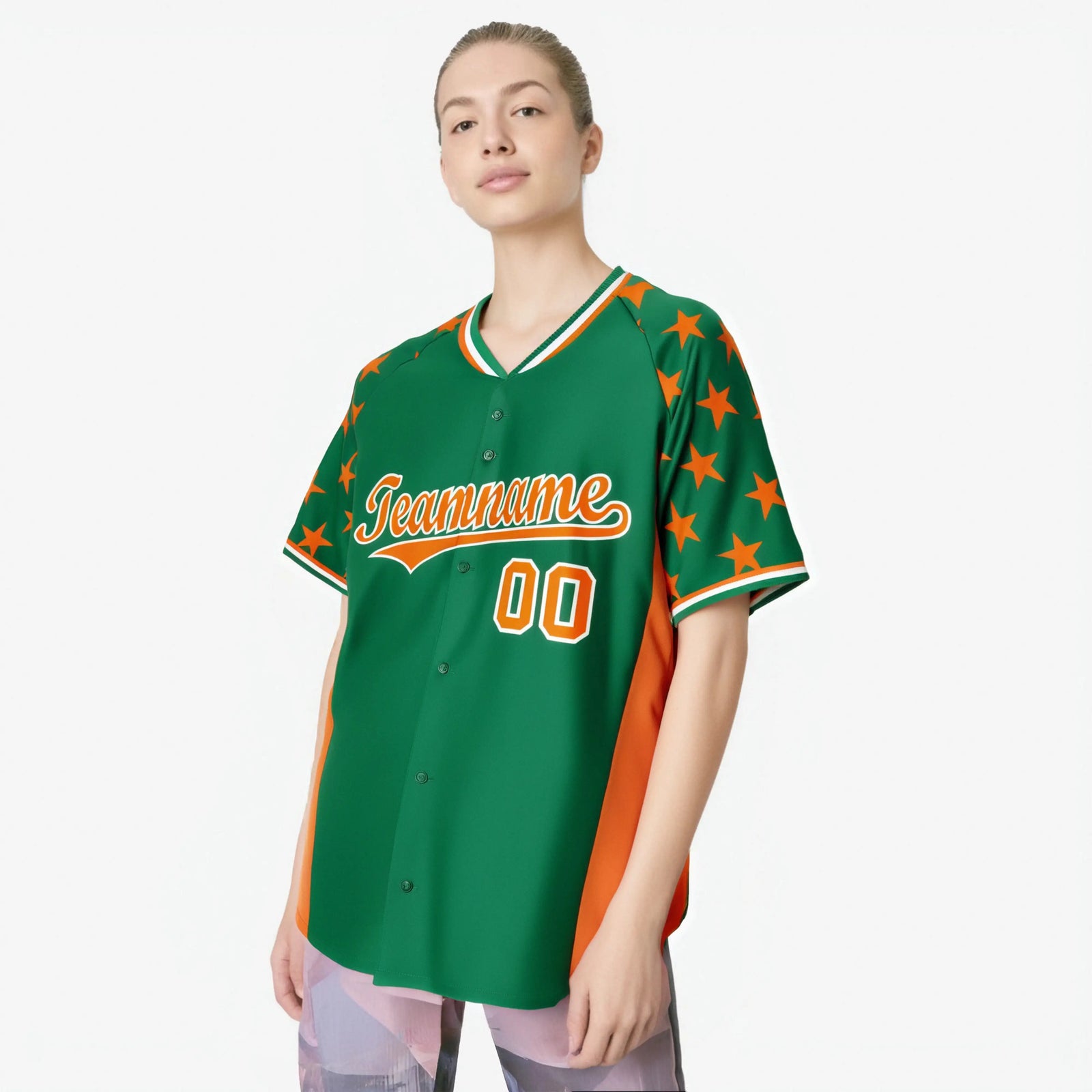Custom Kelly Green Orange Gradient Side Personalized Star Pattern Authentic Baseball Jersey