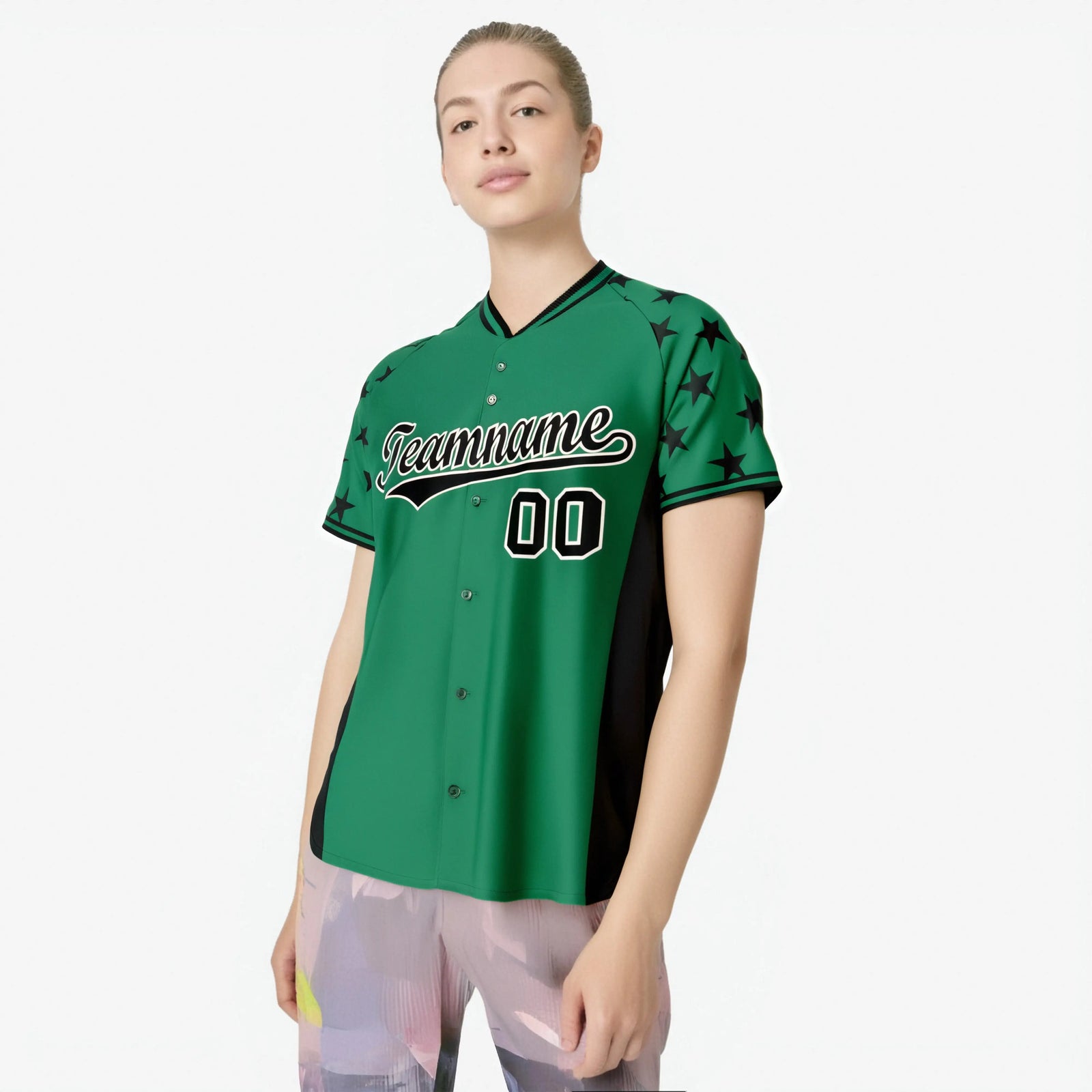 Custom Kelly Green Black Gradient Side Personalized Star Pattern Authentic Baseball Jersey