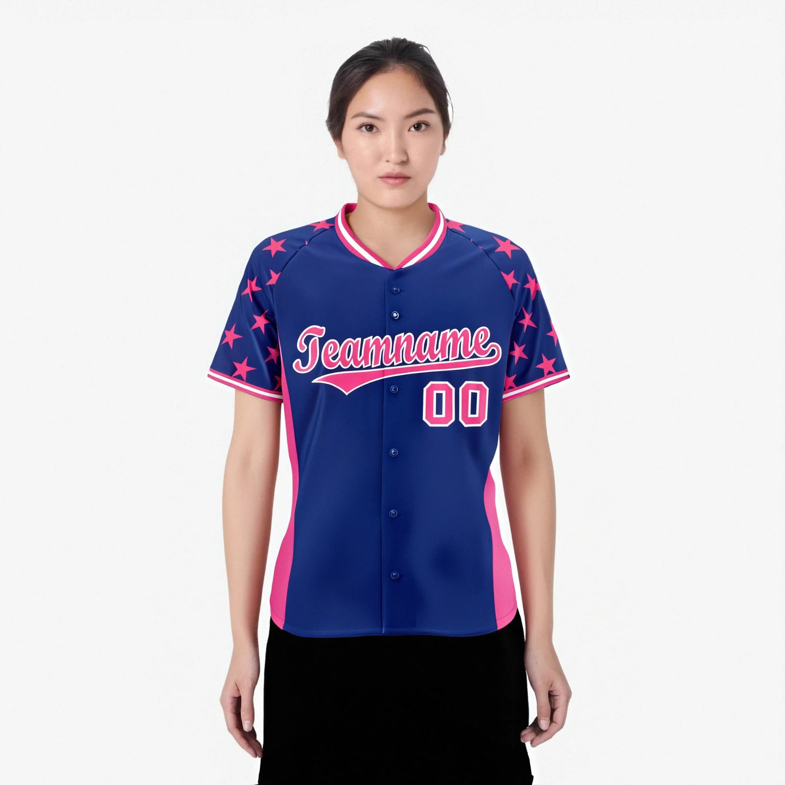 Custom Royal Blue Pink Gradient Side Personalized Star Pattern Authentic Baseball Jersey