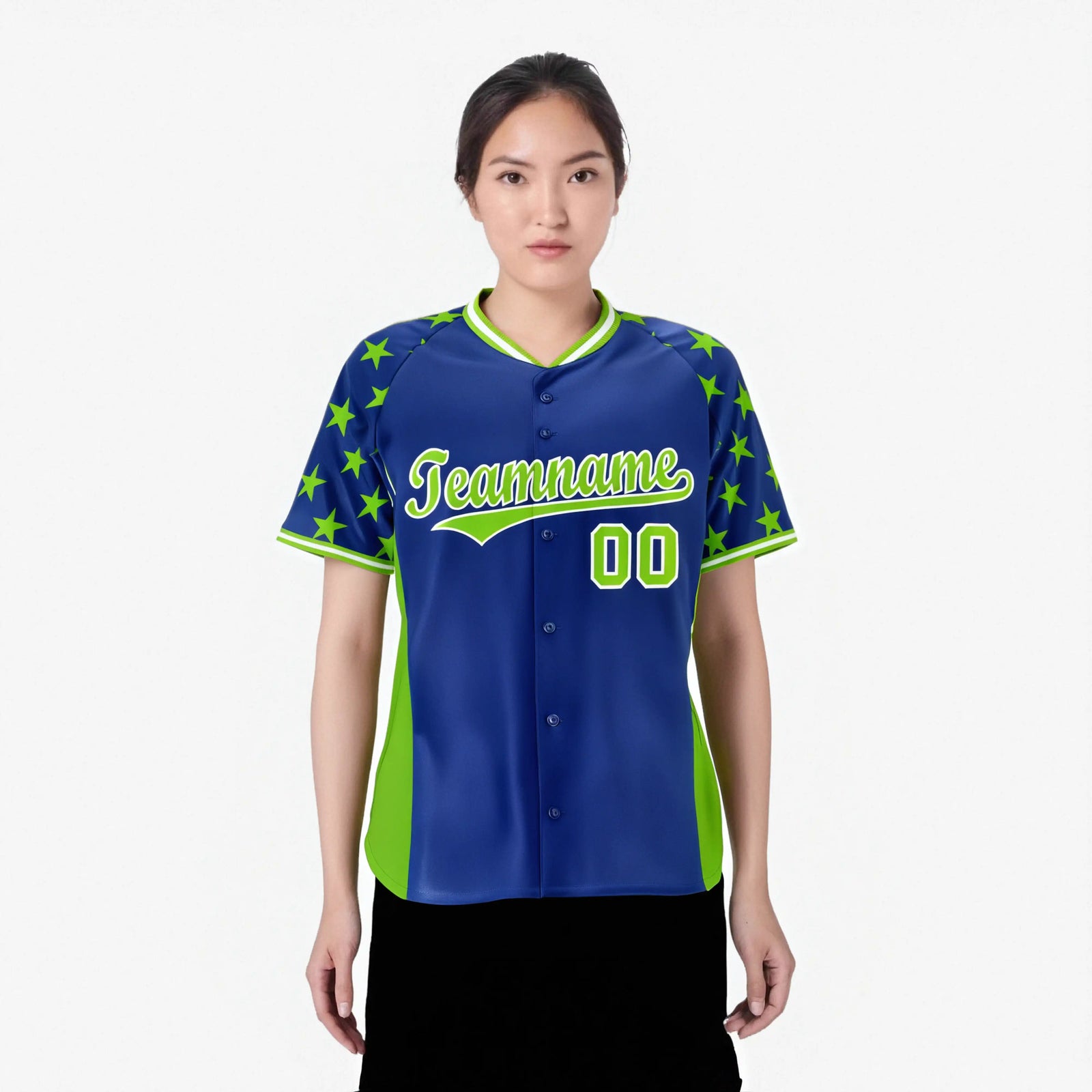 Custom Royal Blue Neon Green Gradient Side Personalized Star Pattern Authentic Baseball Jersey
