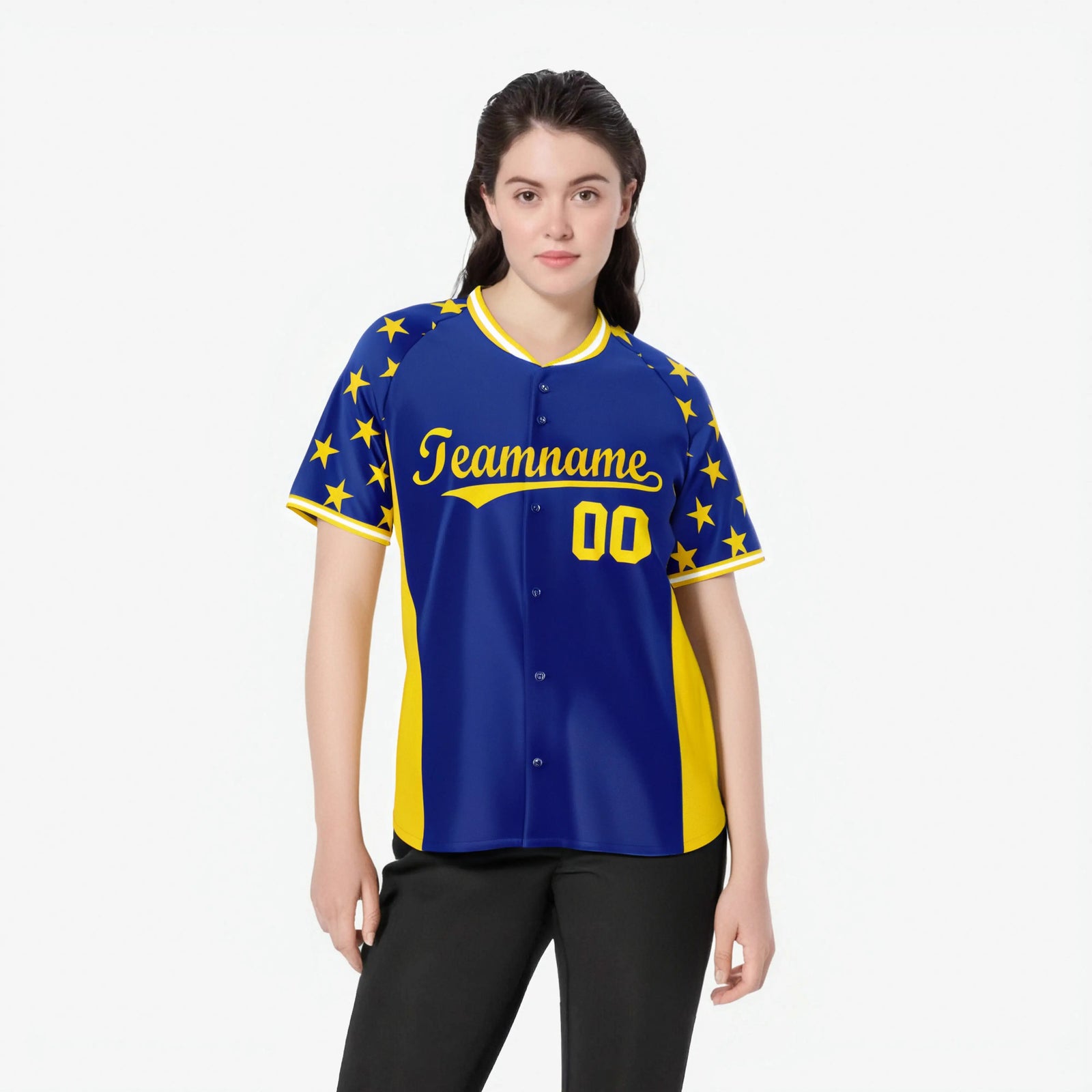 Custom Royal Blue Gold Gradient Side Personalized Star Pattern Authentic Baseball Jersey