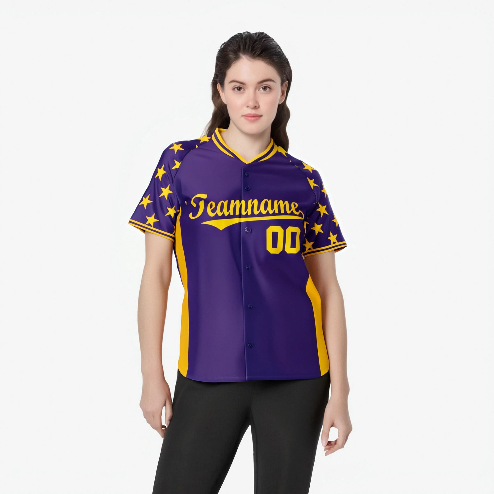 Custom Purple Gold Gradient Side Personalized Star Pattern Authentic Baseball Jersey
