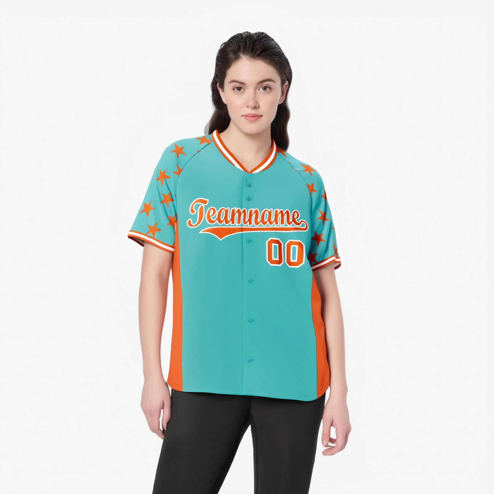 Custom Aqua Orange Gradient Side Personalized Star Pattern Authentic Baseball Jersey