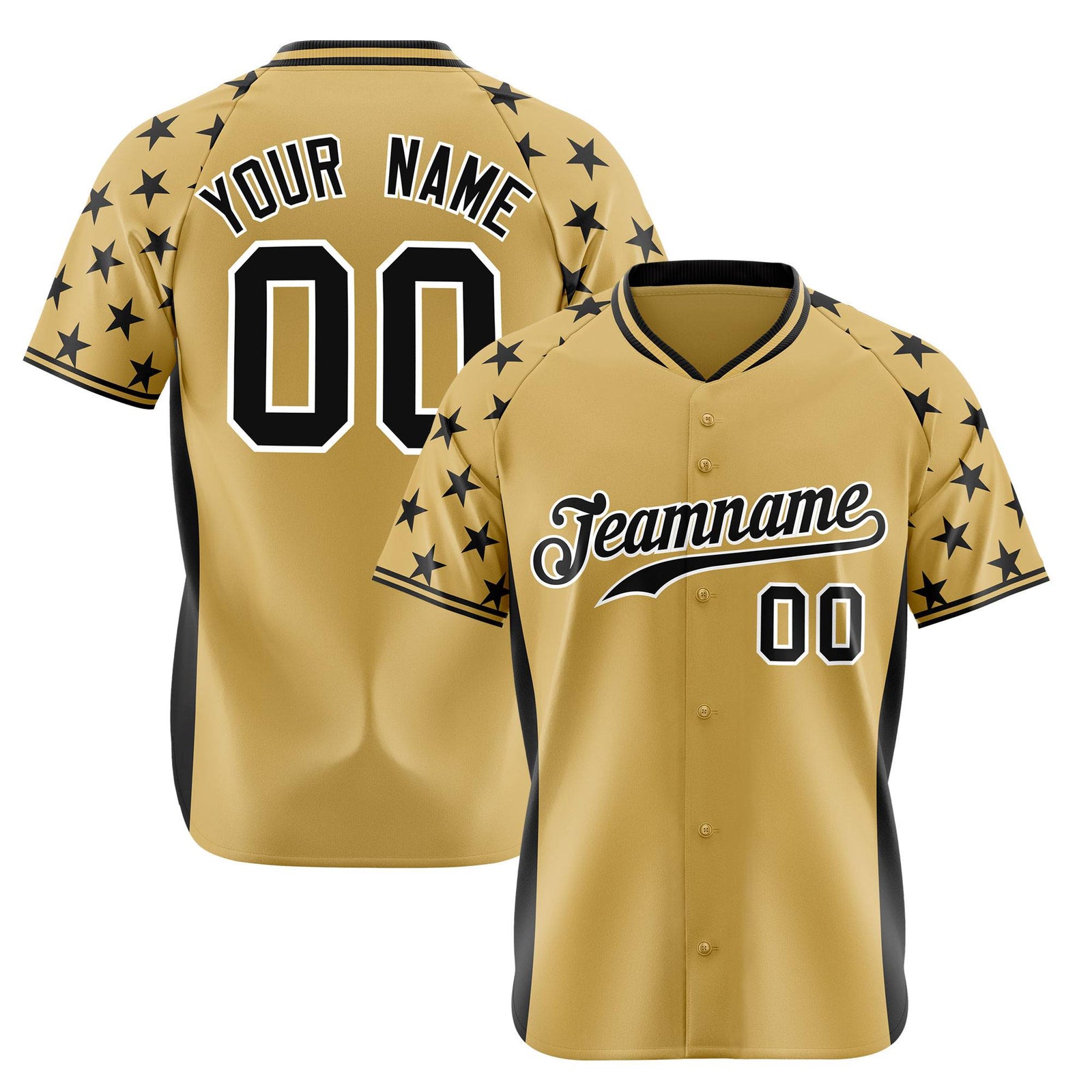 Custom Khaki Black Gradient Side Personalized Star Pattern Authentic Baseball Jersey
