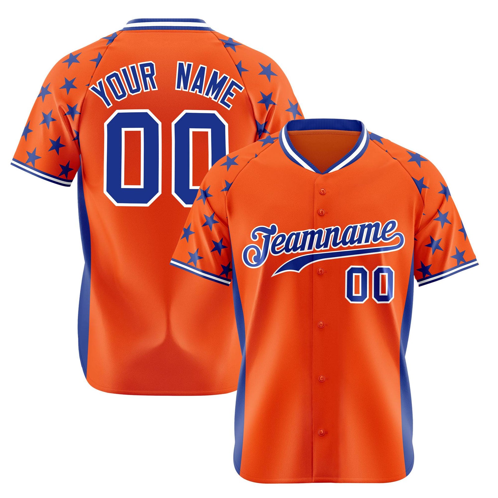 Custom Orange Royal Blue Gradient Side Personalized Star Pattern Authentic Baseball Jersey