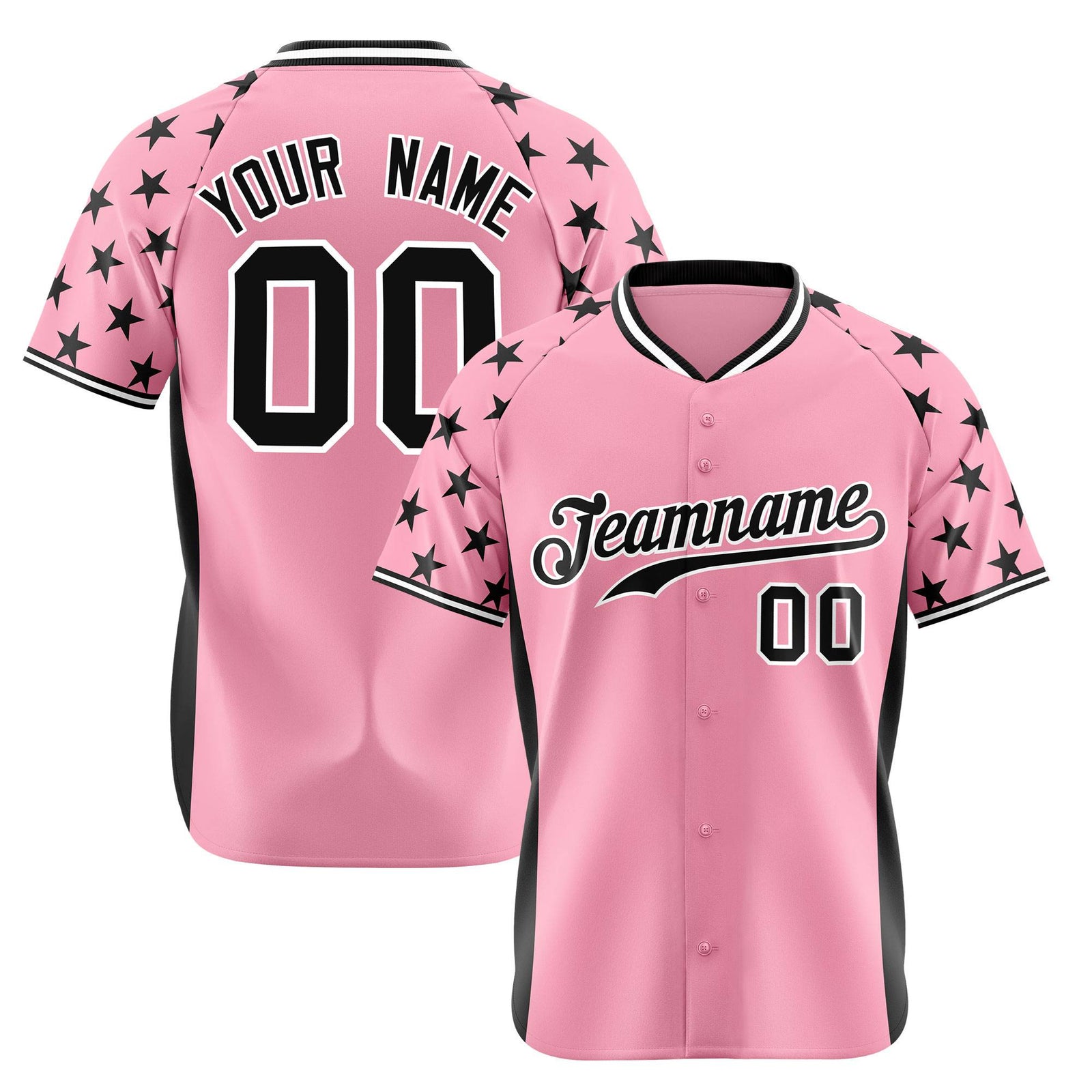 Custom Light Pink Black Gradient Side Personalized Star Pattern Authentic Baseball Jersey