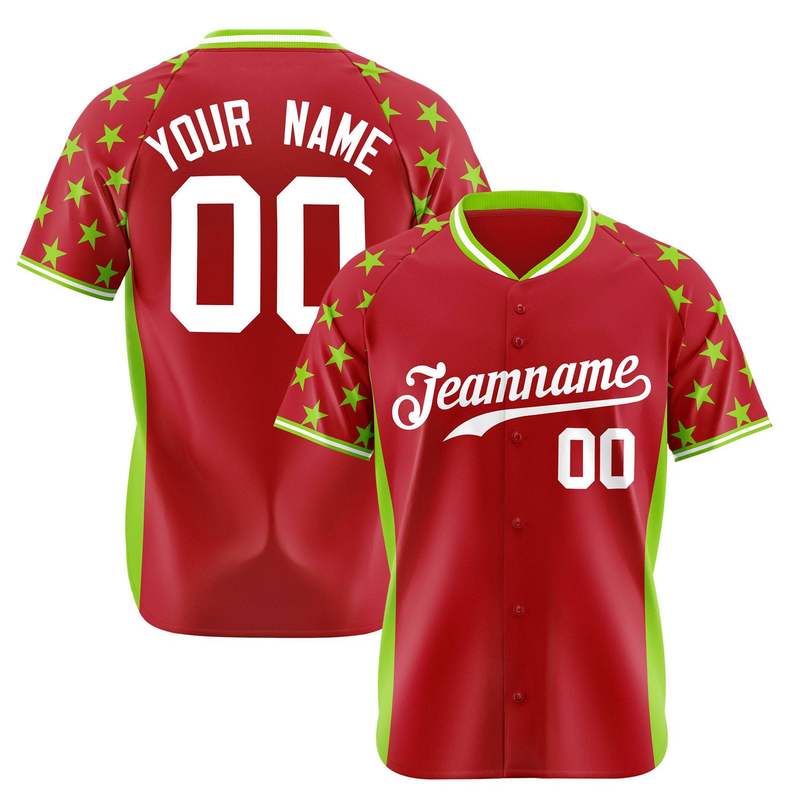 Custom Red Neon Green Gradient Side Personalized Star Pattern Authentic Baseball Jersey
