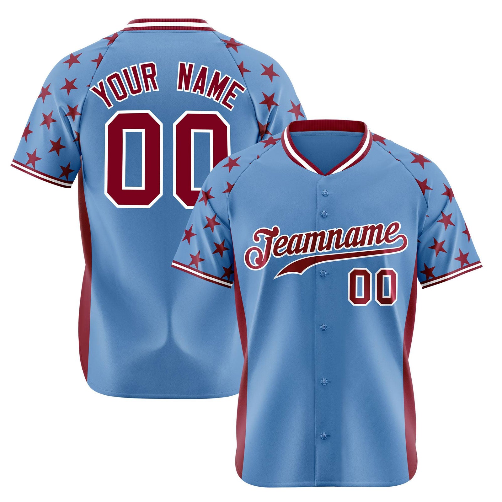 Custom Light Blue Crimson Gradient Side Personalized Star Pattern Authentic Baseball Jersey