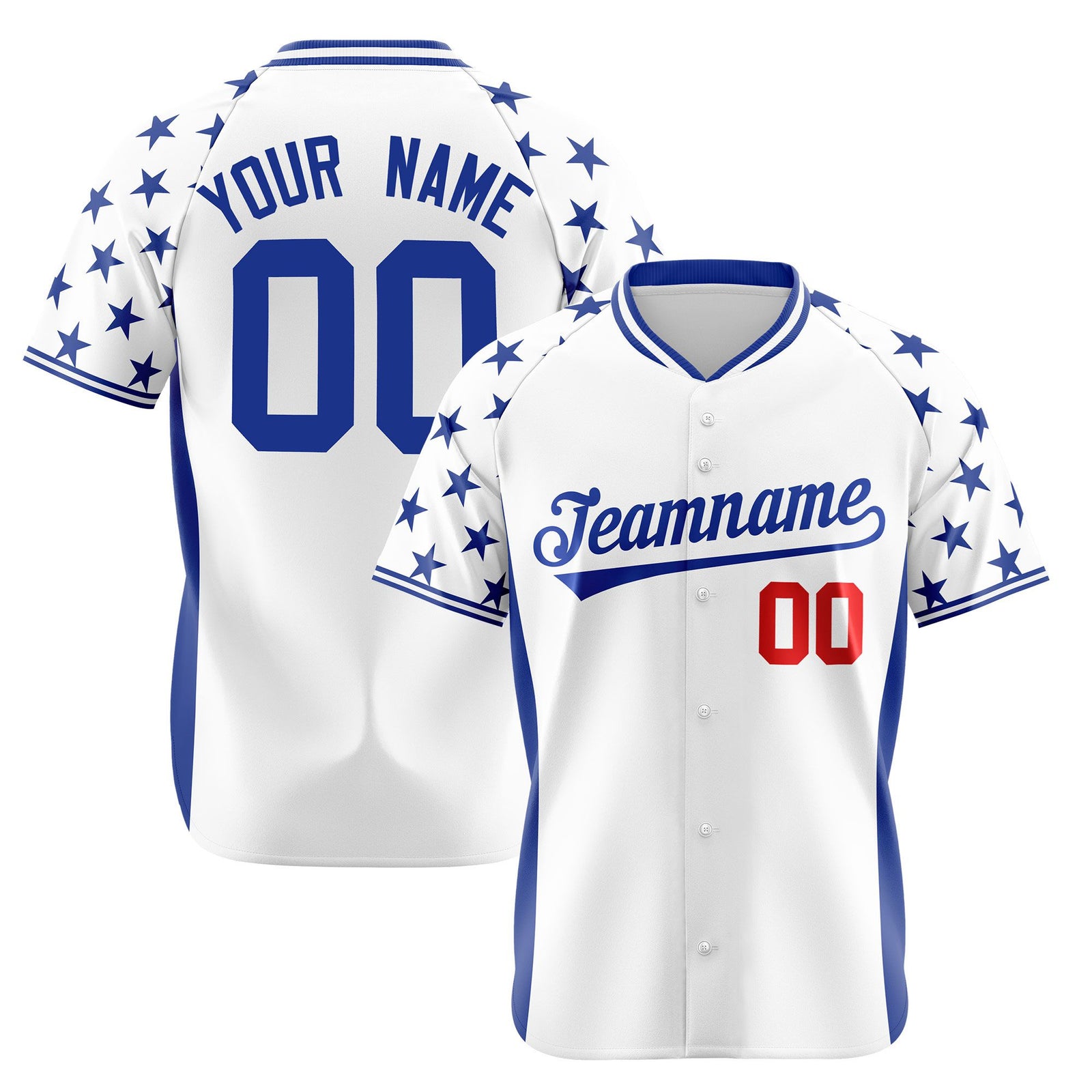 Custom White Royal Blue Gradient Side Personalized Star Pattern Authentic Baseball Jersey