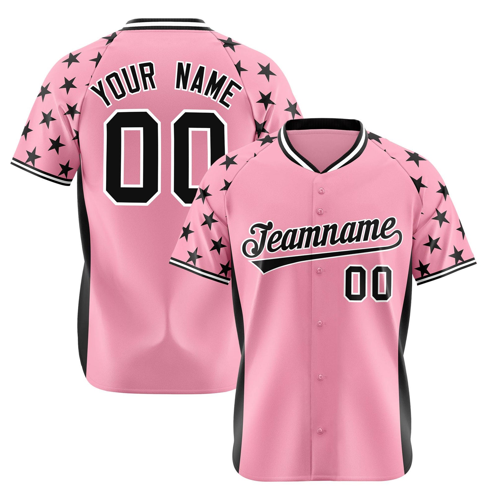 Custom Light Pink Black Gradient Side Personalized Star Pattern Authentic Baseball Jersey