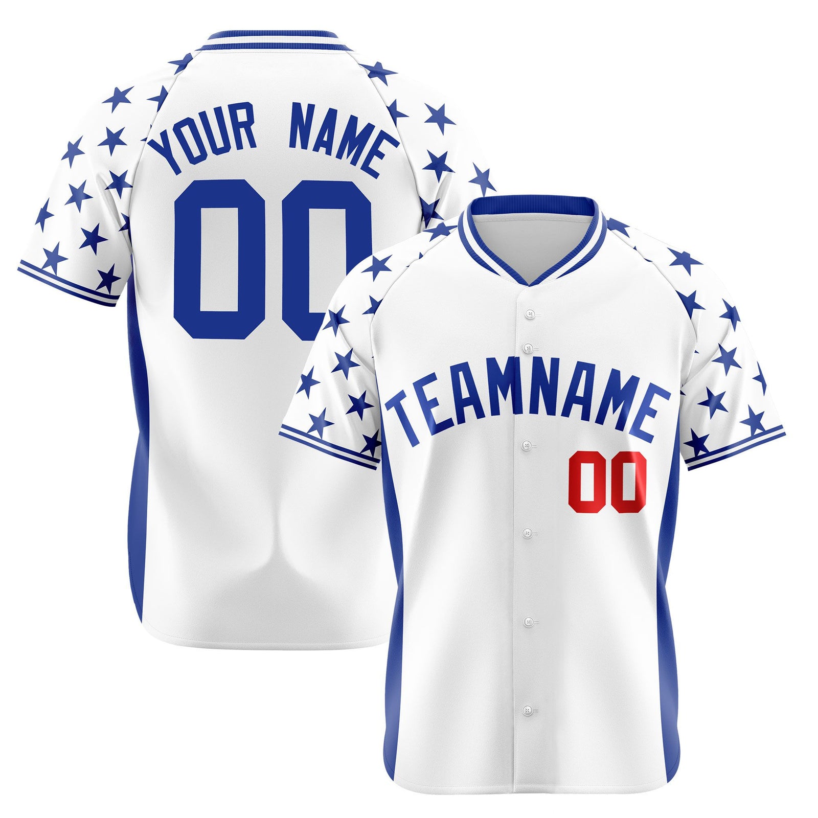 Custom White Royal Blue Gradient Side Personalized Star Pattern Authentic Baseball Jersey