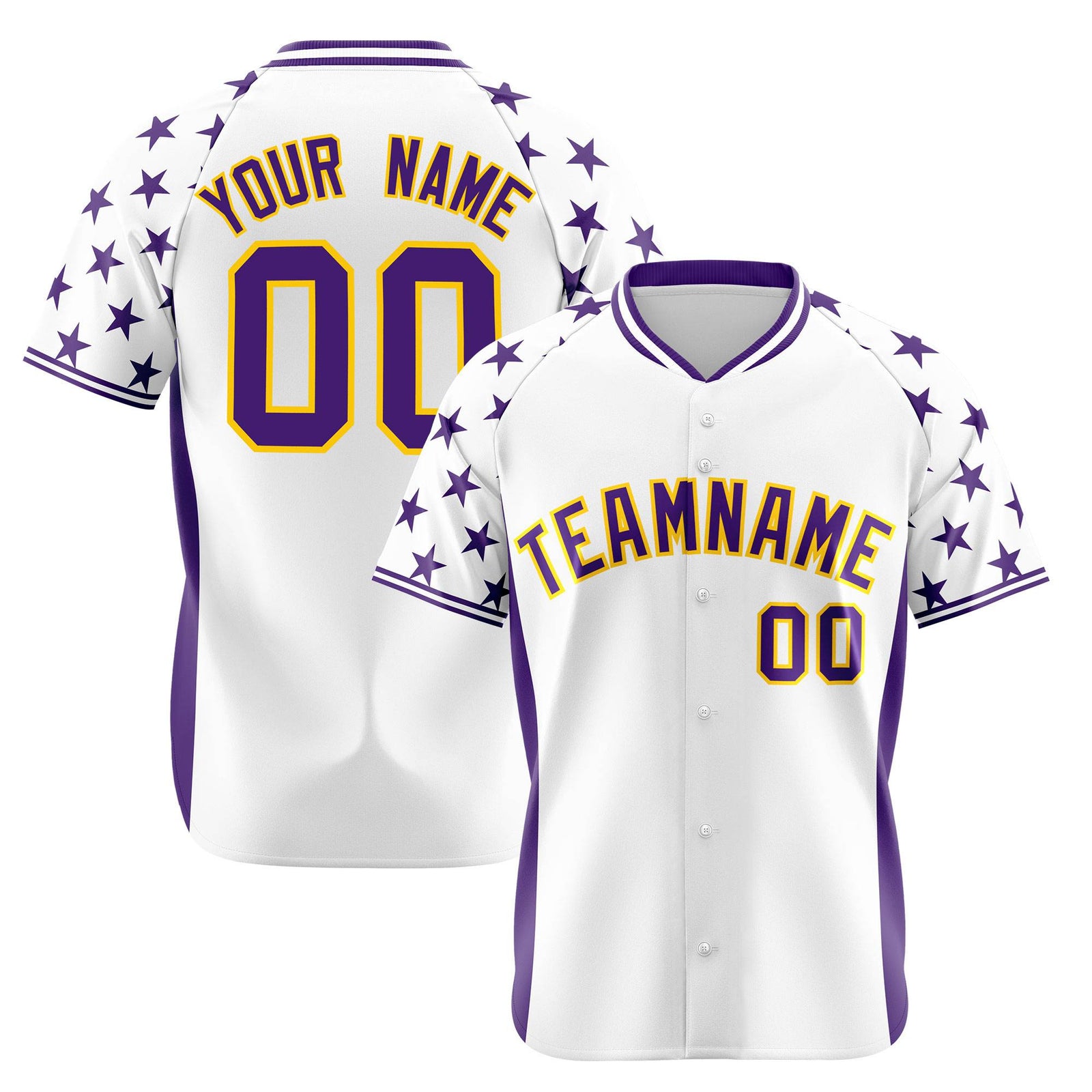 Custom White Purple Gradient Side Personalized Star Pattern Authentic Baseball Jersey