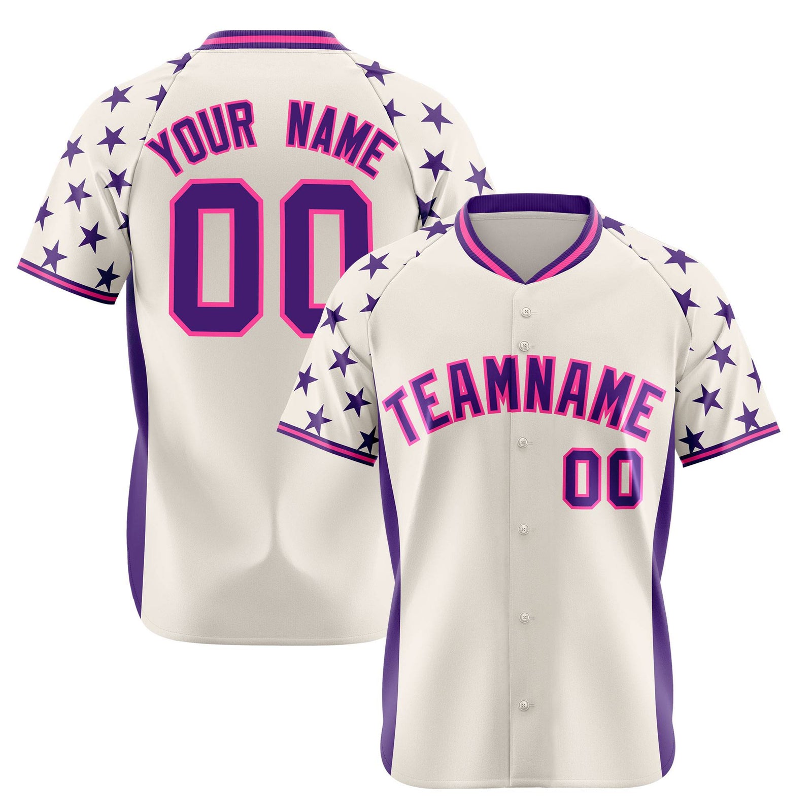 Custom Gream Purple Gradient Side Personalized Star Pattern Authentic Baseball Jersey