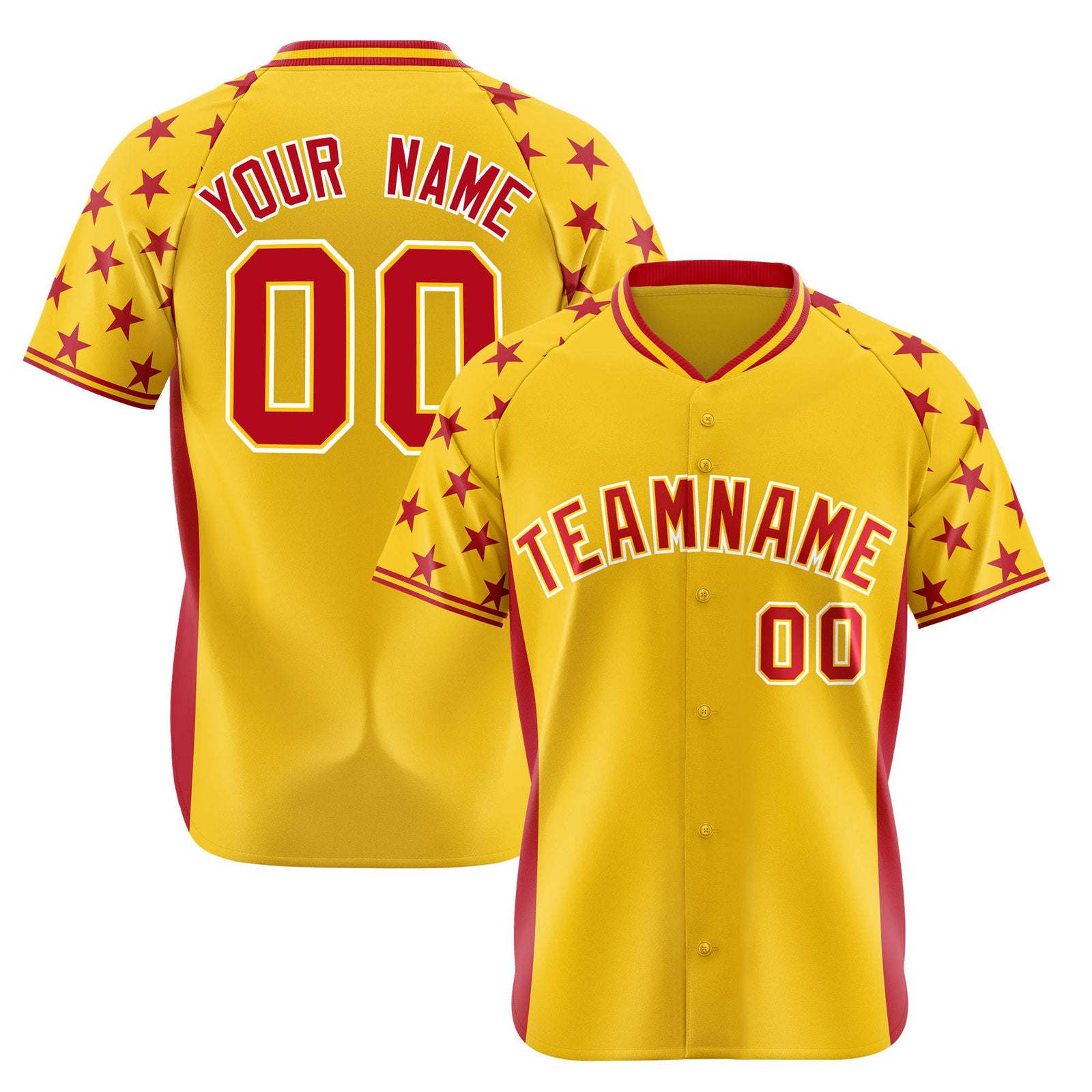Custom Gold Red Gradient Side Personalized Star Pattern Authentic Baseball Jersey