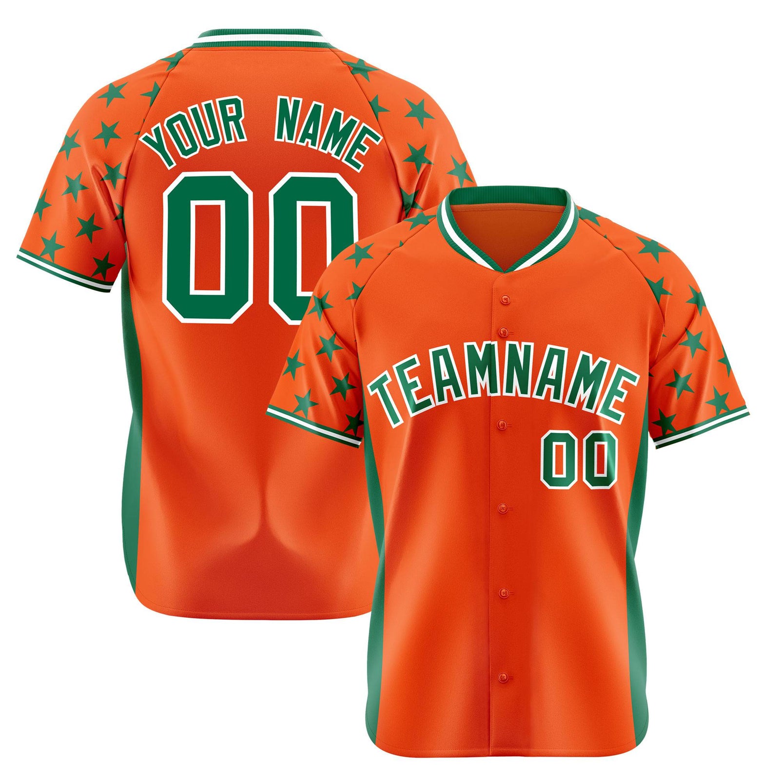 Custom Orange Kelly Green Gradient Side Personalized Star Pattern Authentic Baseball Jersey
