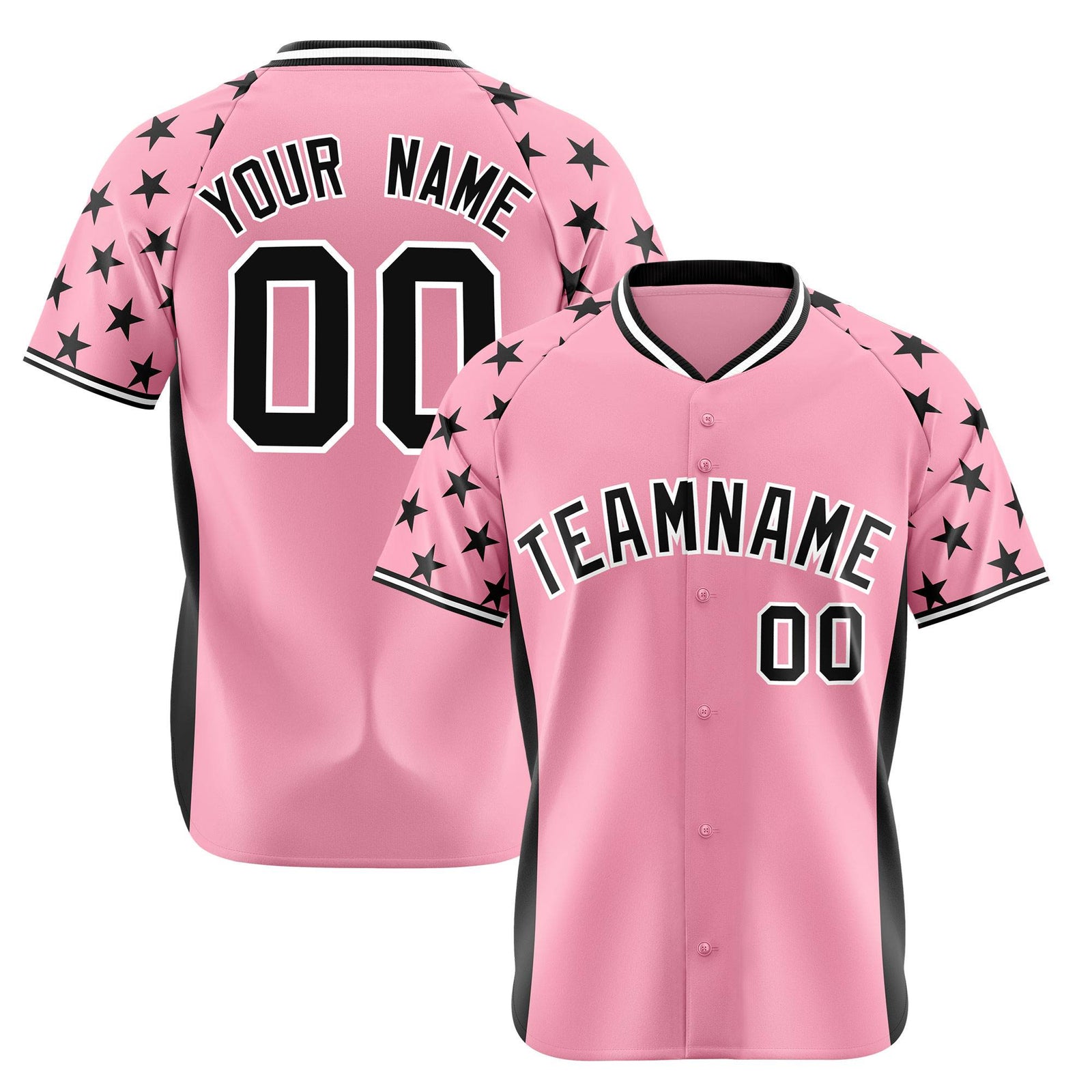 Custom Light Pink Black Gradient Side Personalized Star Pattern Authentic Baseball Jersey