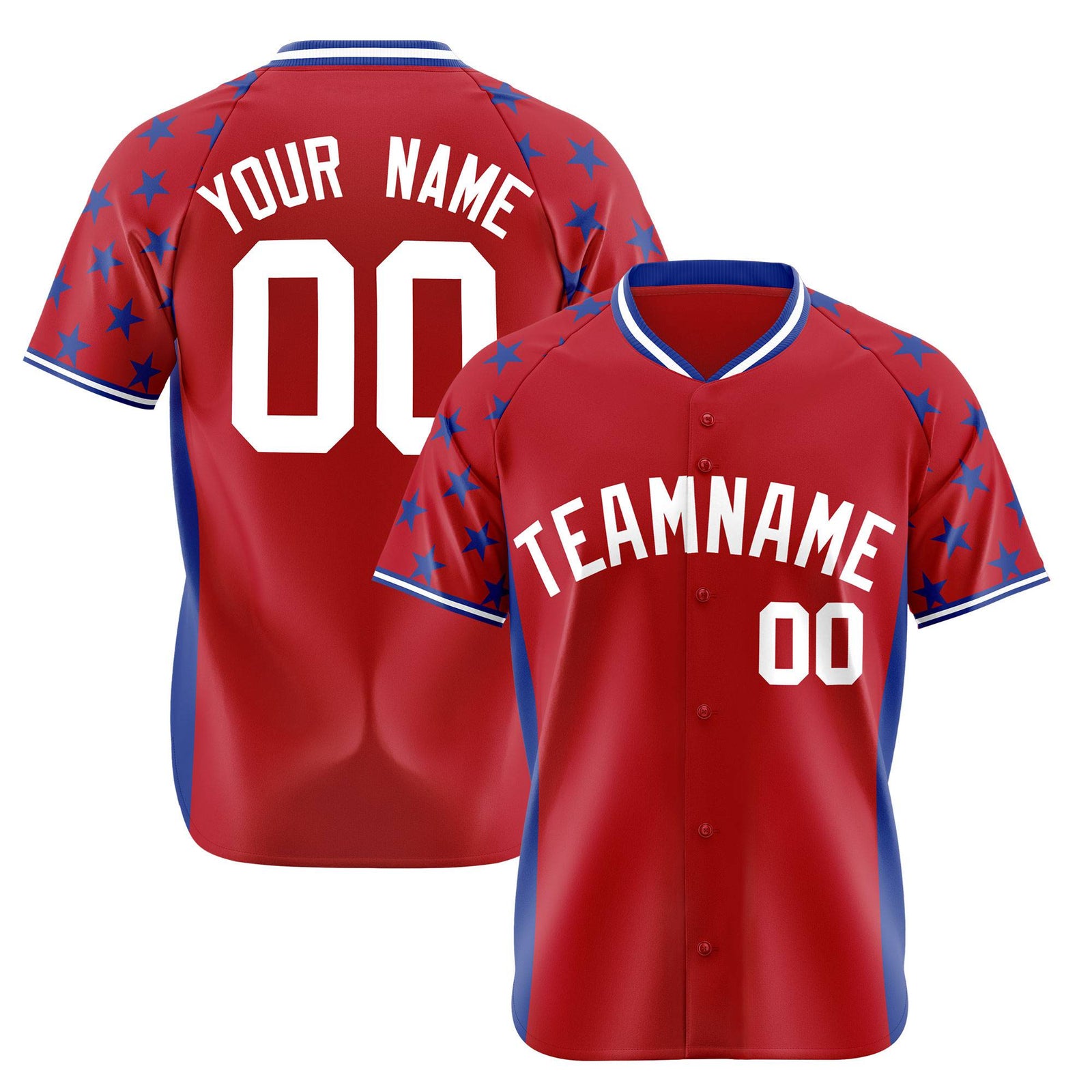 Custom Red Royal Blue Gradient Side Personalized Star Pattern Authentic Baseball Jersey