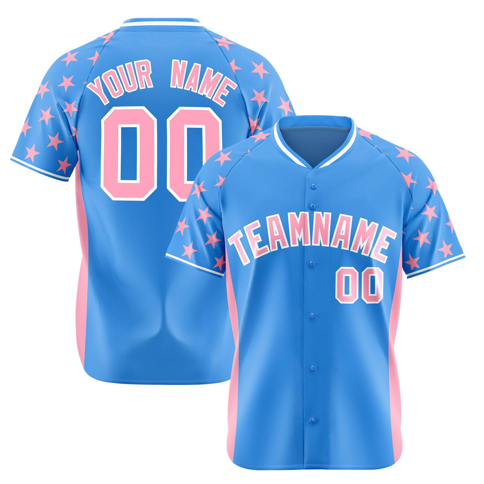 Custom Powder Blue Light Pink Gradient Side Personalized Star Pattern Authentic Baseball Jersey