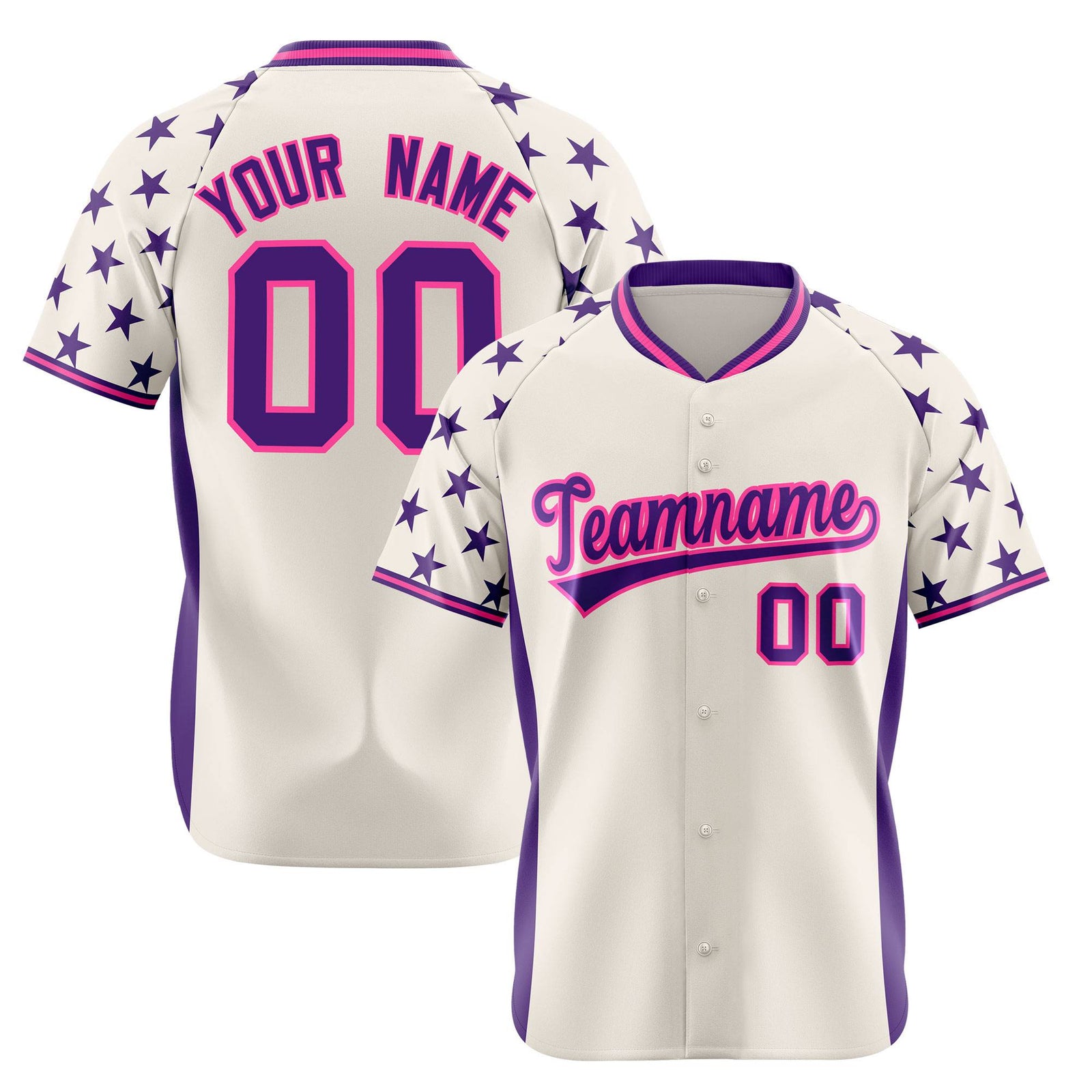 Custom Gream Purple Gradient Side Personalized Star Pattern Authentic Baseball Jersey