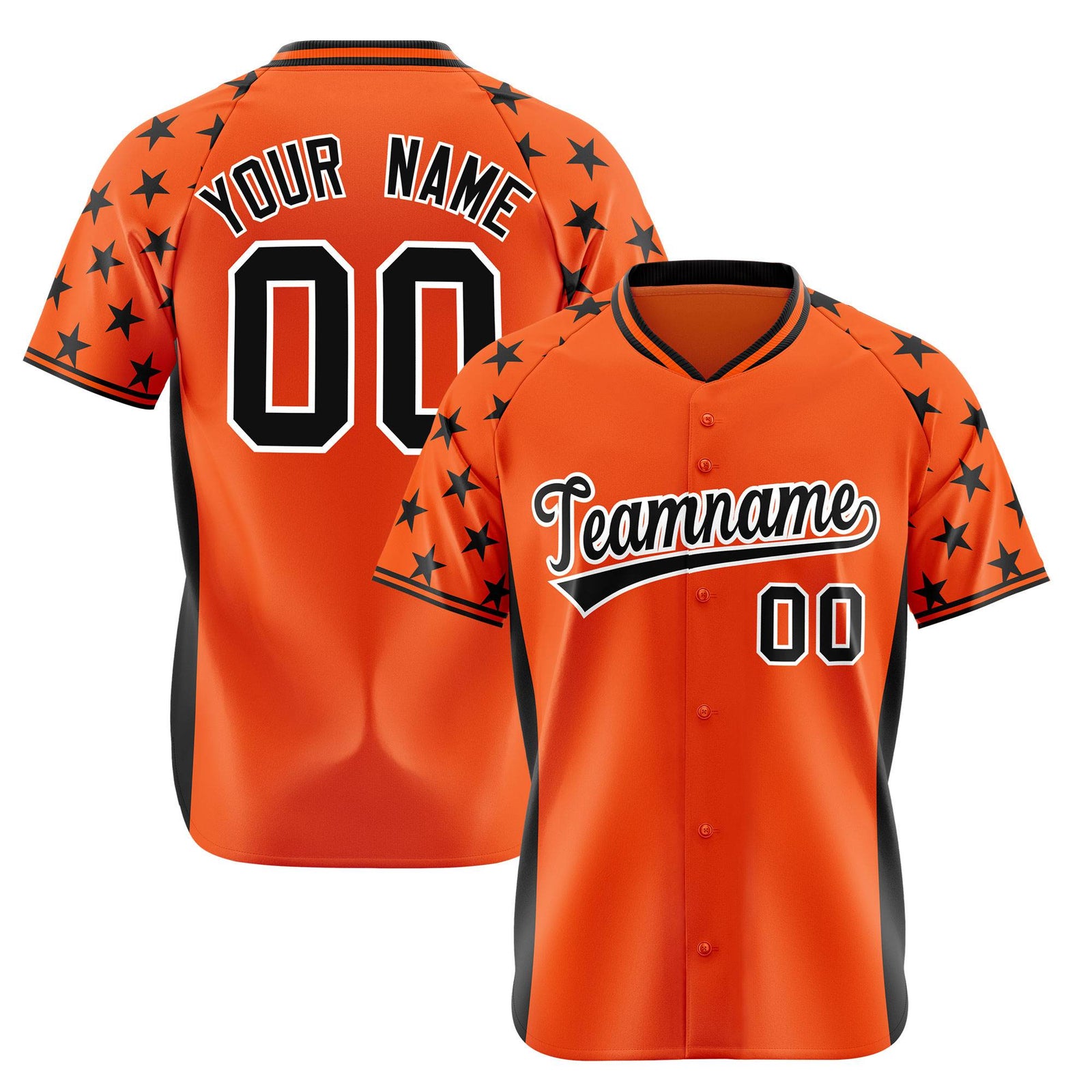 Custom Orange Black Gradient Side Personalized Star Pattern Authentic Baseball Jersey