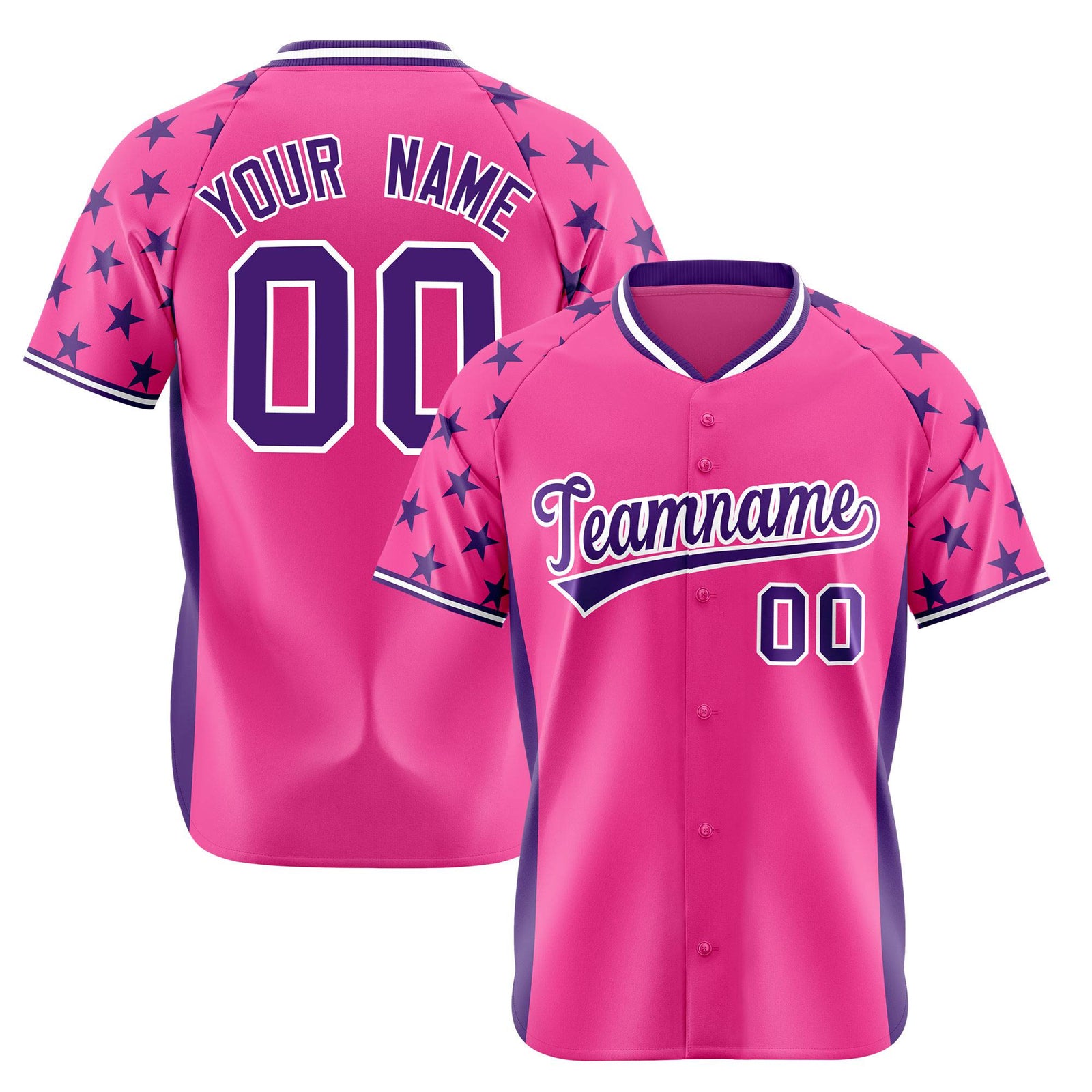 Custom Pink Purple Gradient Side Personalized Star Pattern Authentic Baseball Jersey
