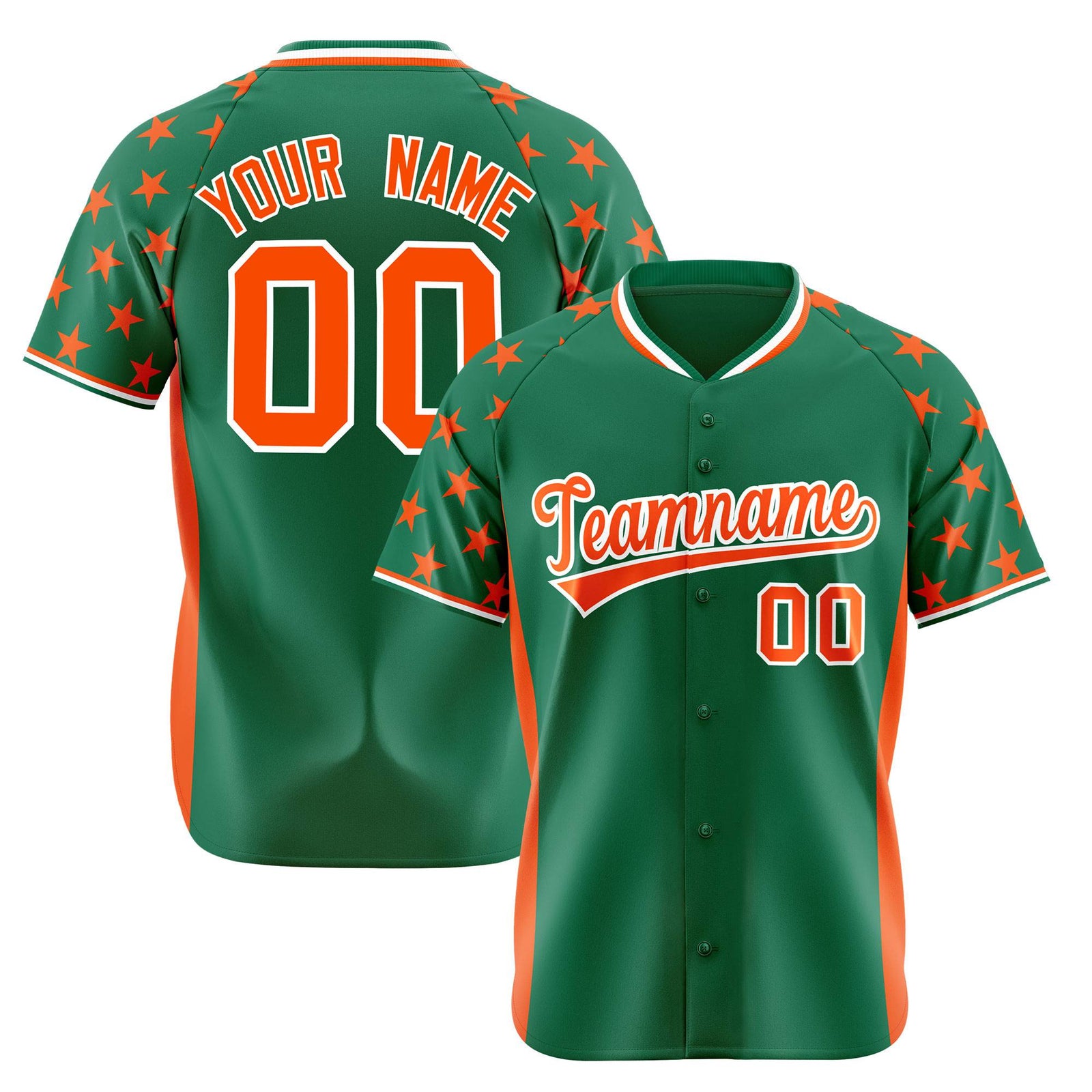 Custom Kelly Green Orange Gradient Side Personalized Star Pattern Authentic Baseball Jersey