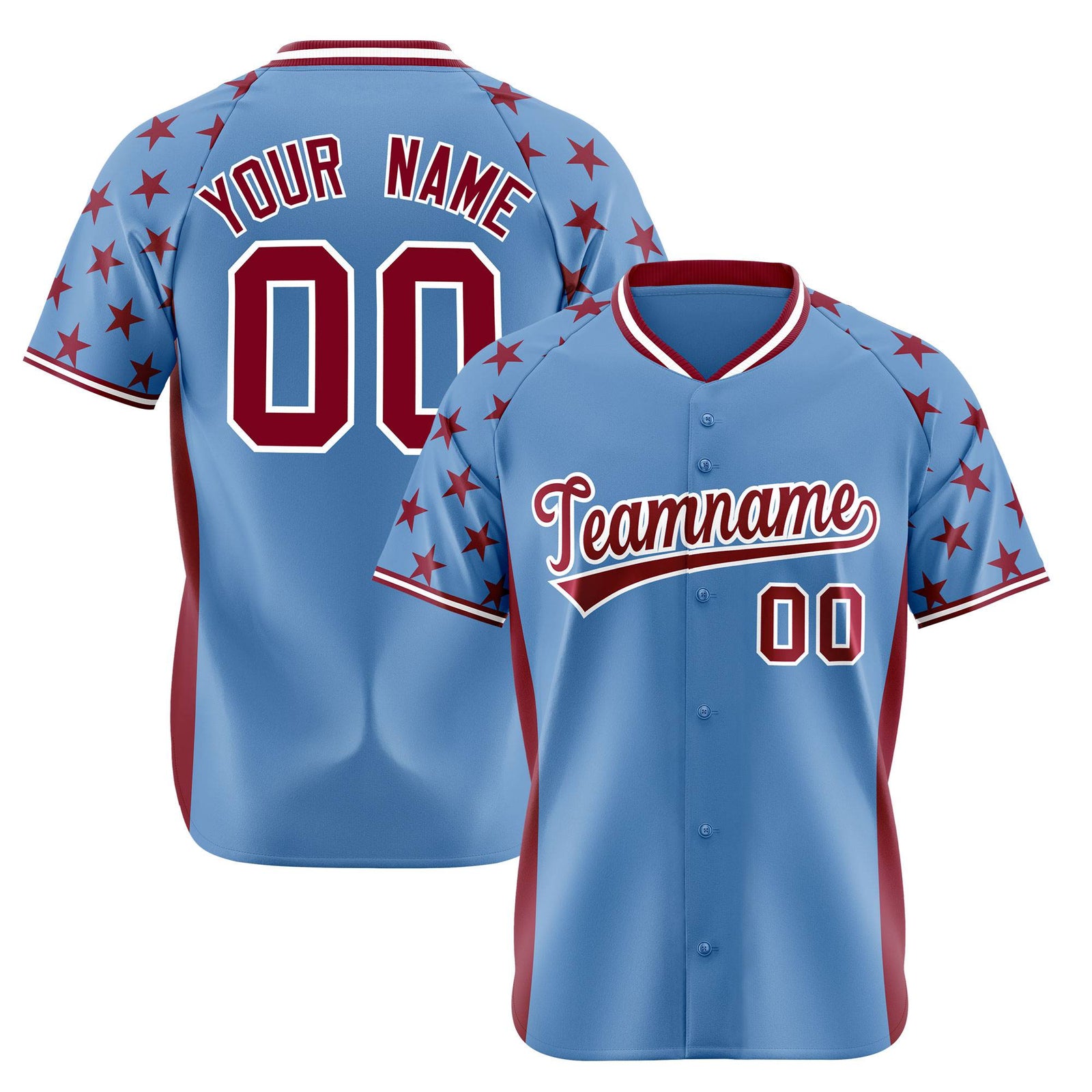 Custom Light Blue Crimson Gradient Side Personalized Star Pattern Authentic Baseball Jersey