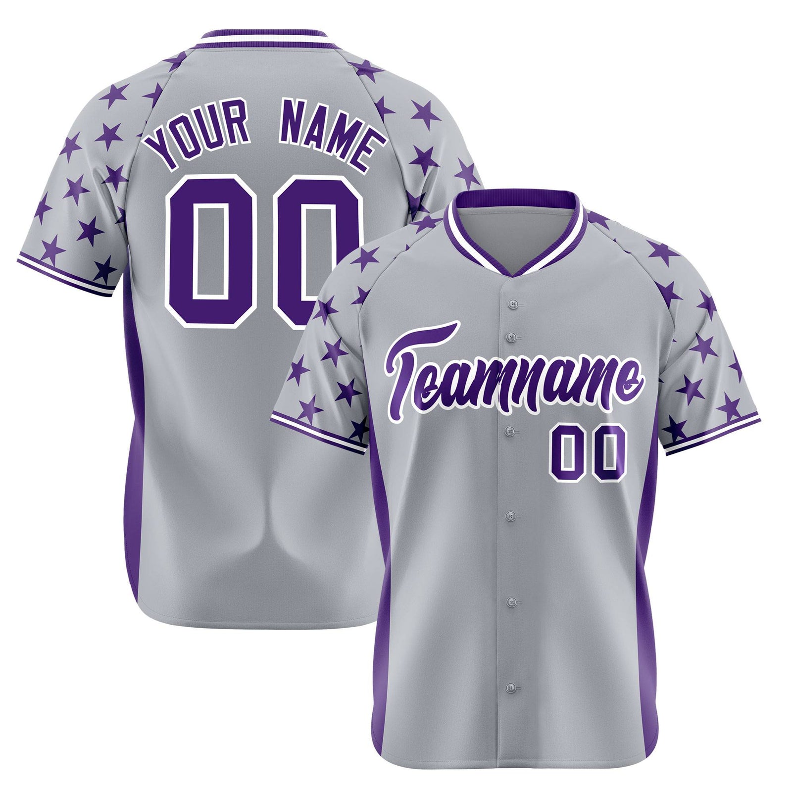 Custom Gray Purple Gradient Side Personalized Star Pattern Authentic Baseball Jersey