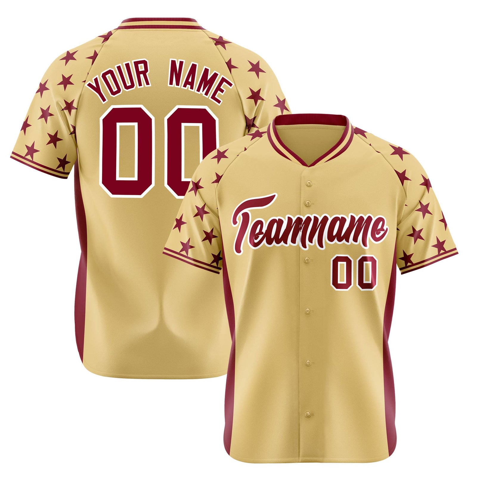 Custom Khaki Crimson Gradient Side Personalized Star Pattern Authentic Baseball Jersey