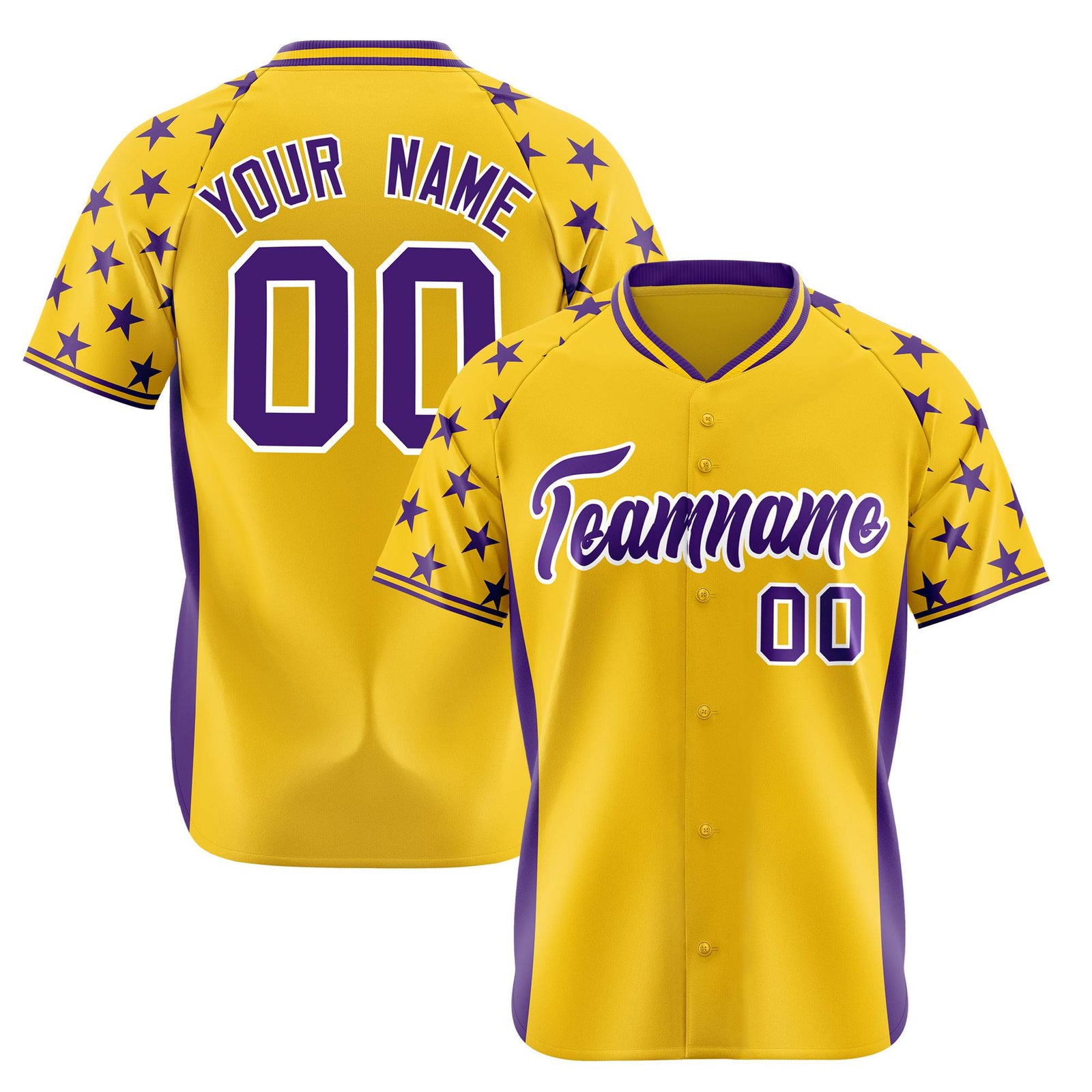 Custom Gold Purple Gradient Side Personalized Star Pattern Authentic Baseball Jersey