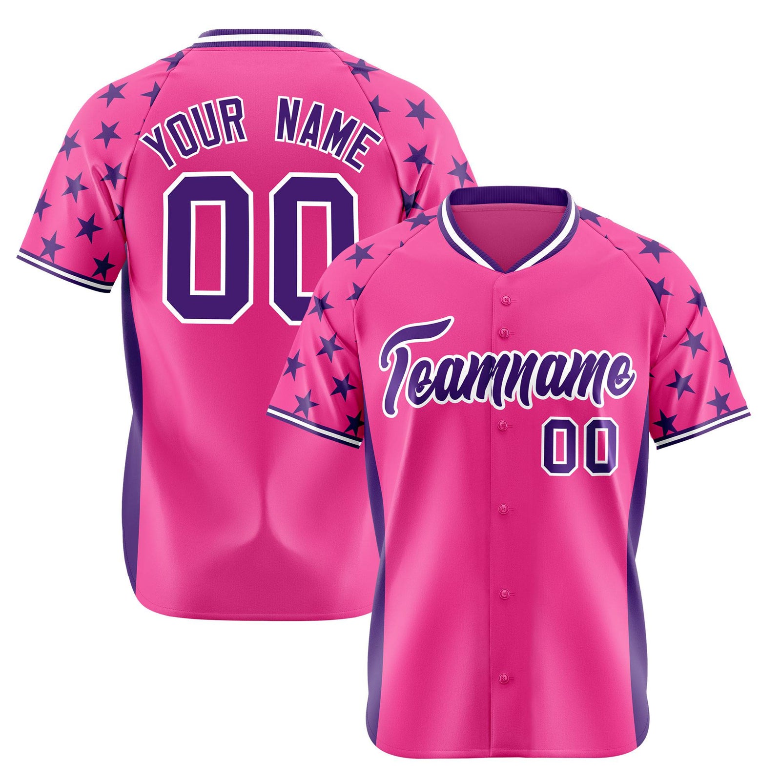 Custom Pink Purple Gradient Side Personalized Star Pattern Authentic Baseball Jersey