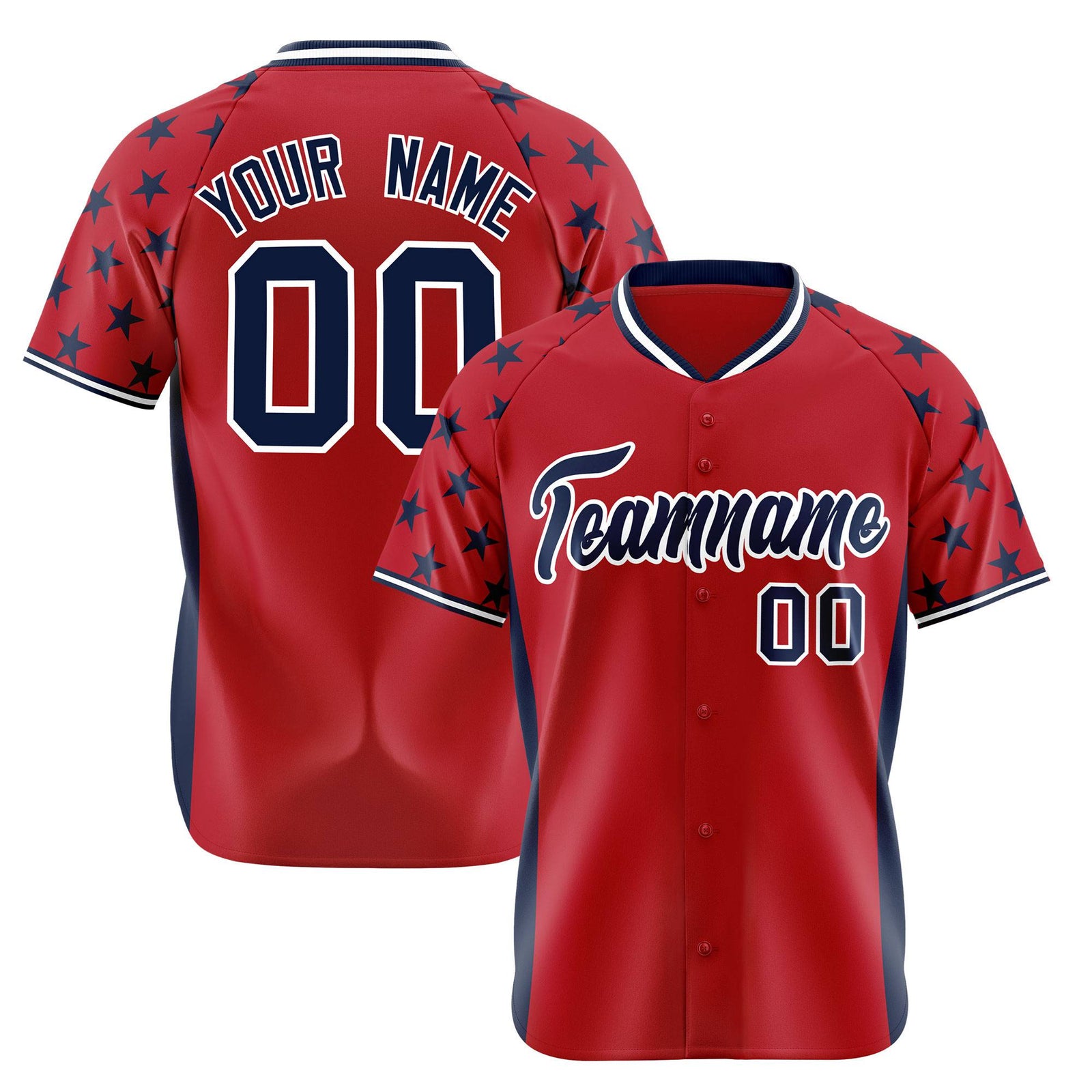 Custom Red Navy Gradient Side Personalized Star Pattern Authentic Baseball Jersey