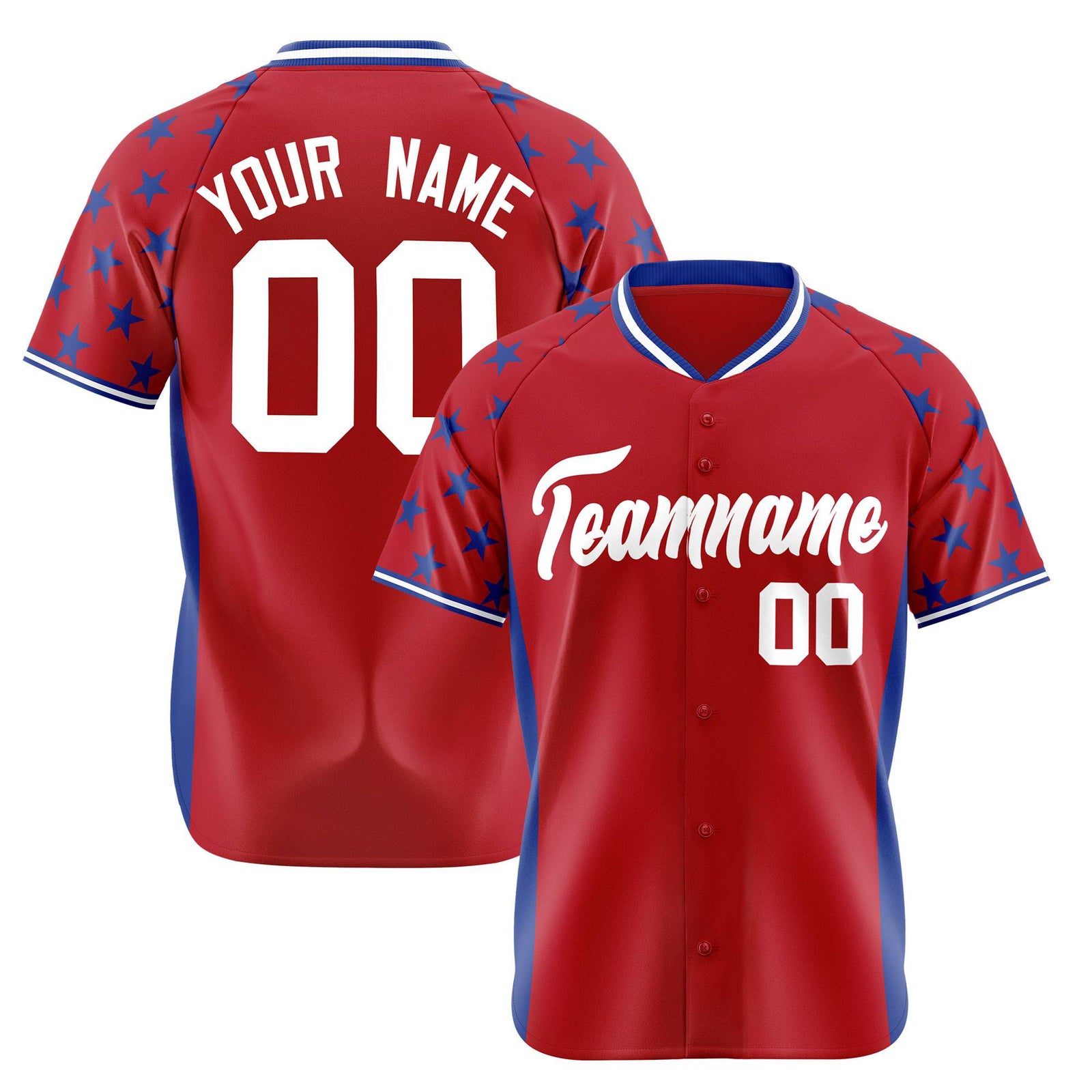 Custom Red Royal Blue Gradient Side Personalized Star Pattern Authentic Baseball Jersey